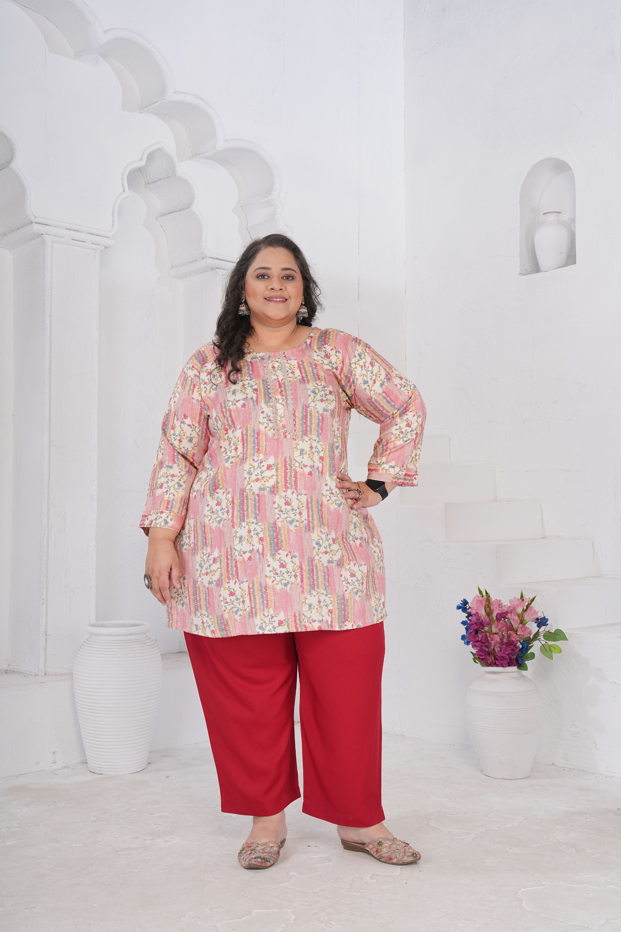 Multicolor Patchwork Rayon Slub Kurti