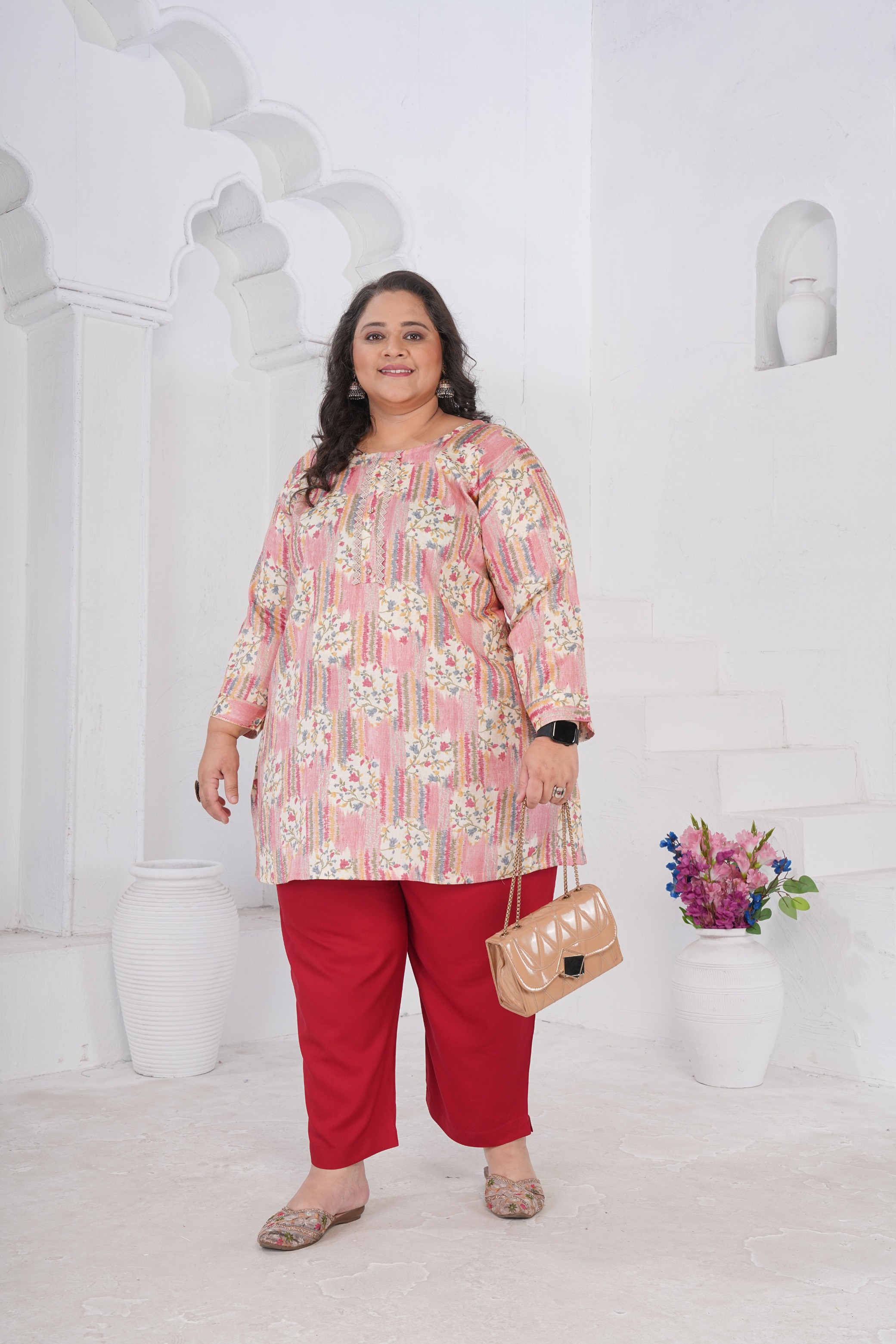 Multicolor Patchwork Rayon Slub Kurti