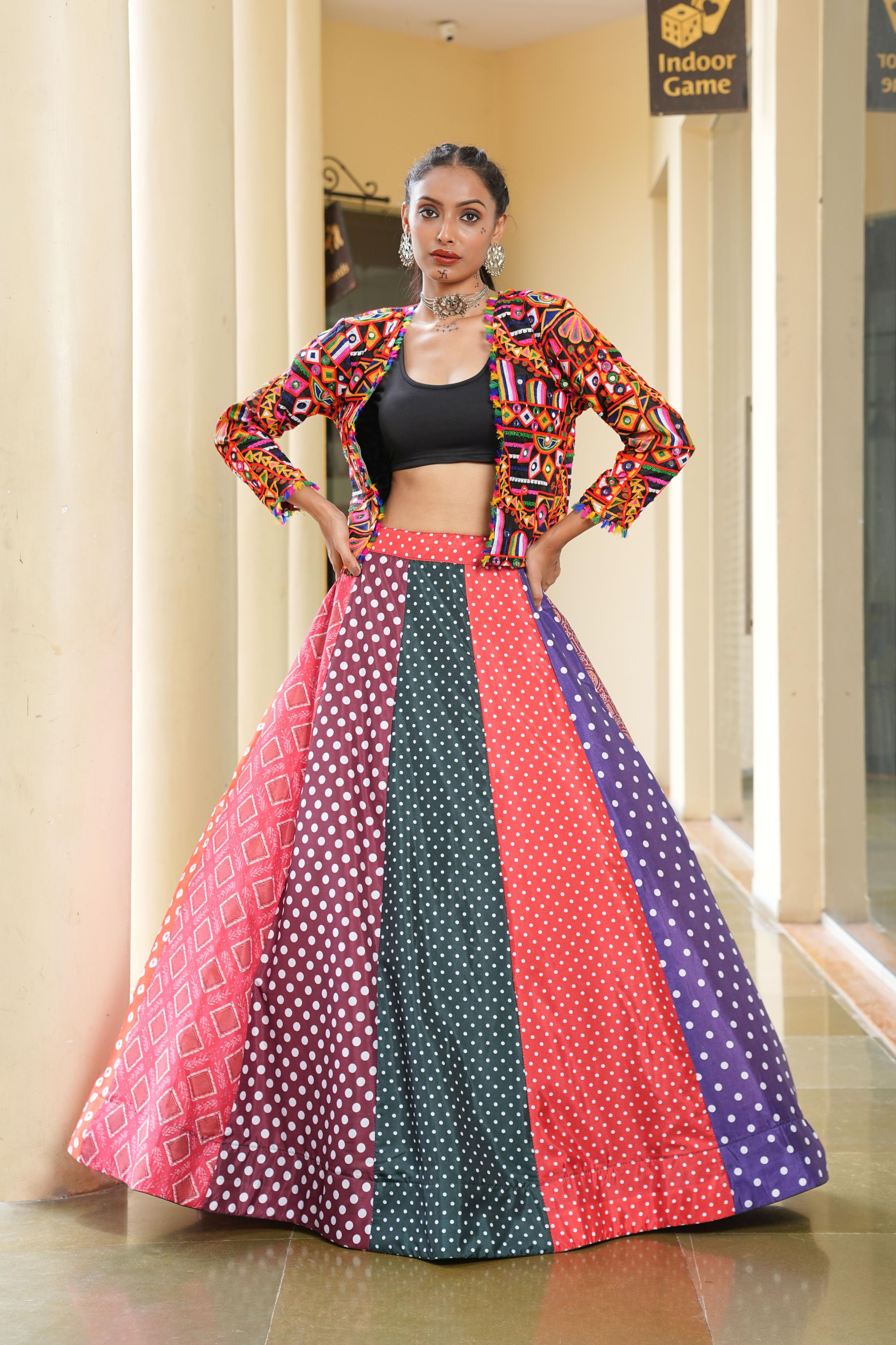 Multicolor Silk Crepe Embroidery Lehenga
