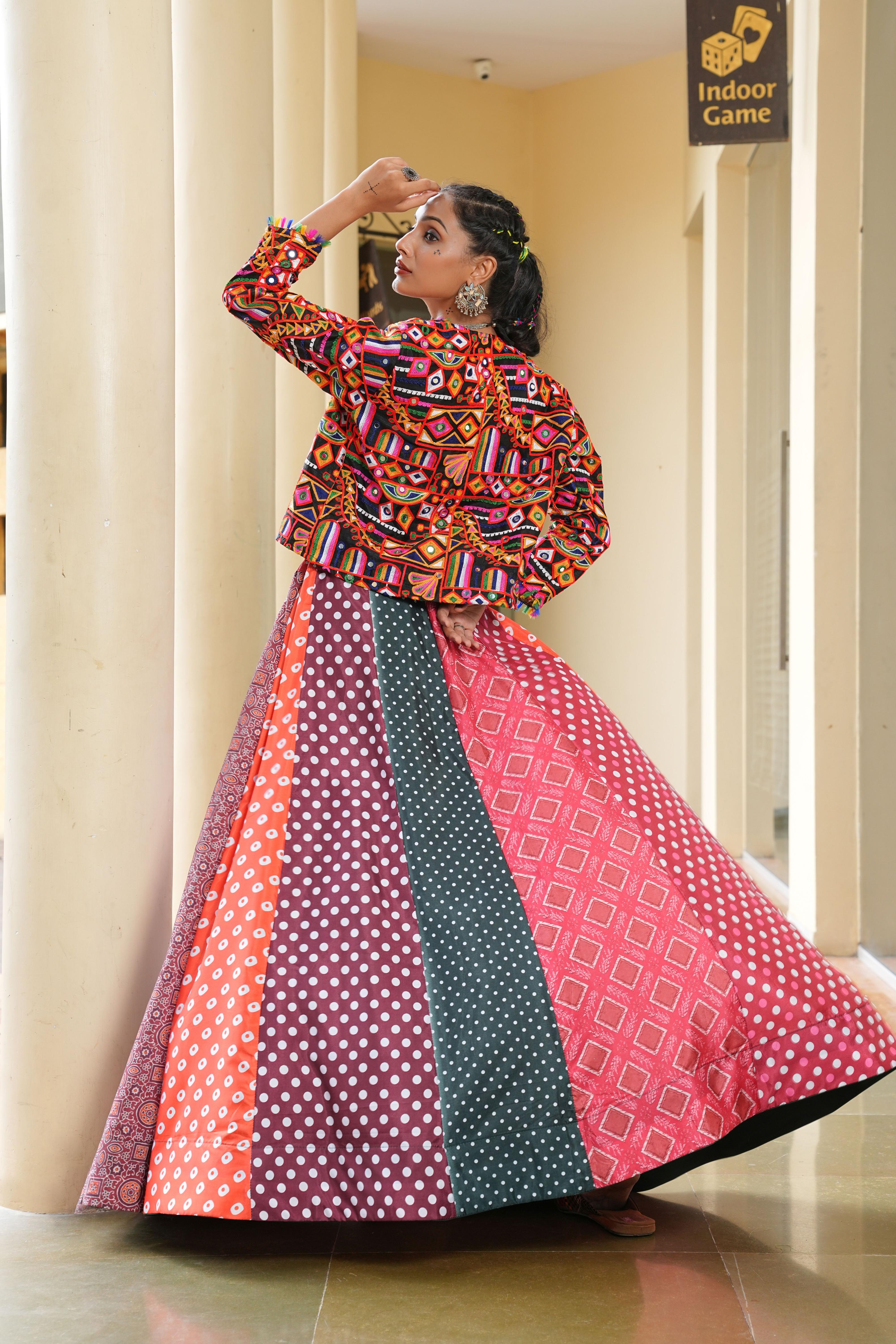 Multicolor Silk Crepe Embroidery Lehenga