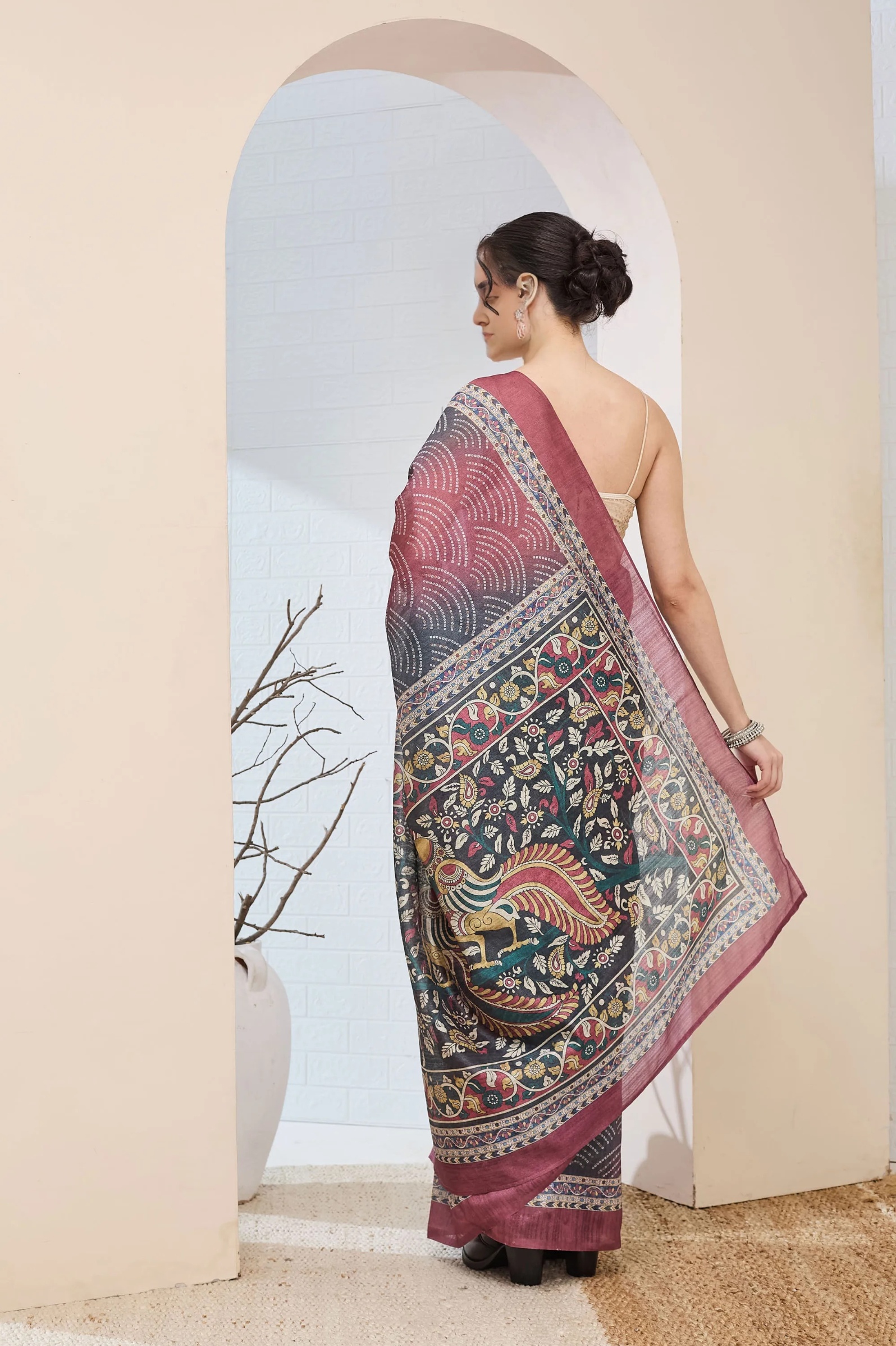 Multicolour Heritage Printed Silk Blend Ready To Wear Saree — alternate view