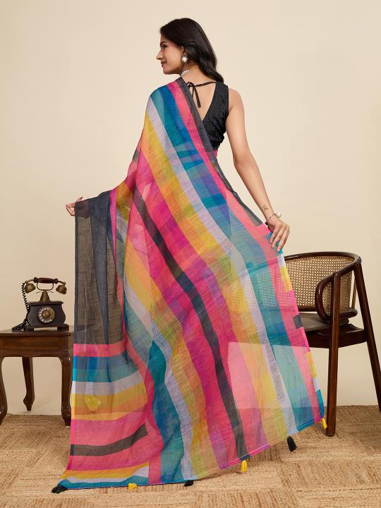 Multy Digital Printed Linen Saree — alternate view