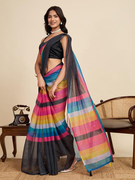 Multy Digital Printed Linen Saree
