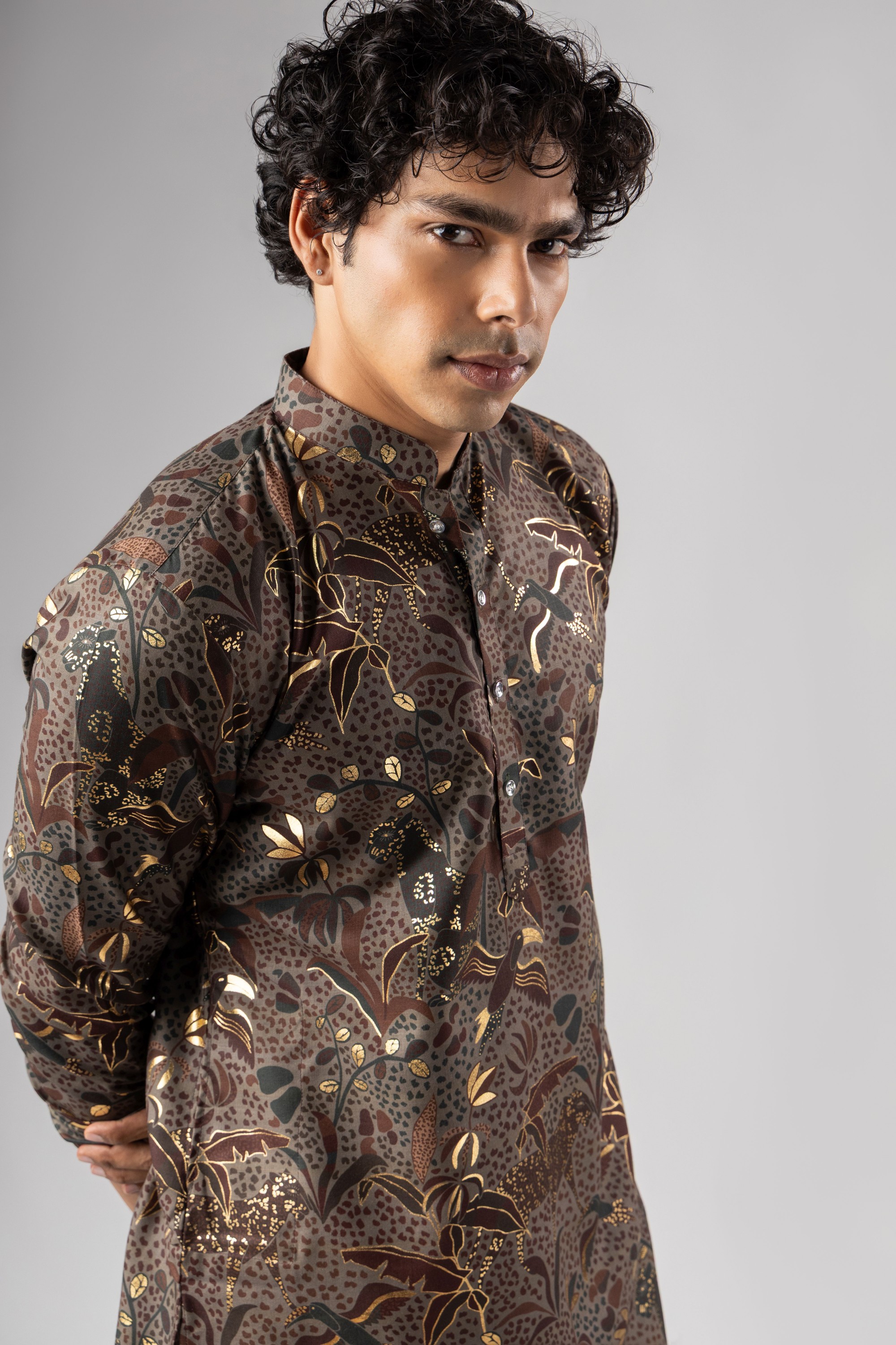 Multy Nature Inspired Foil Print Magnet Kurta Pyjama
