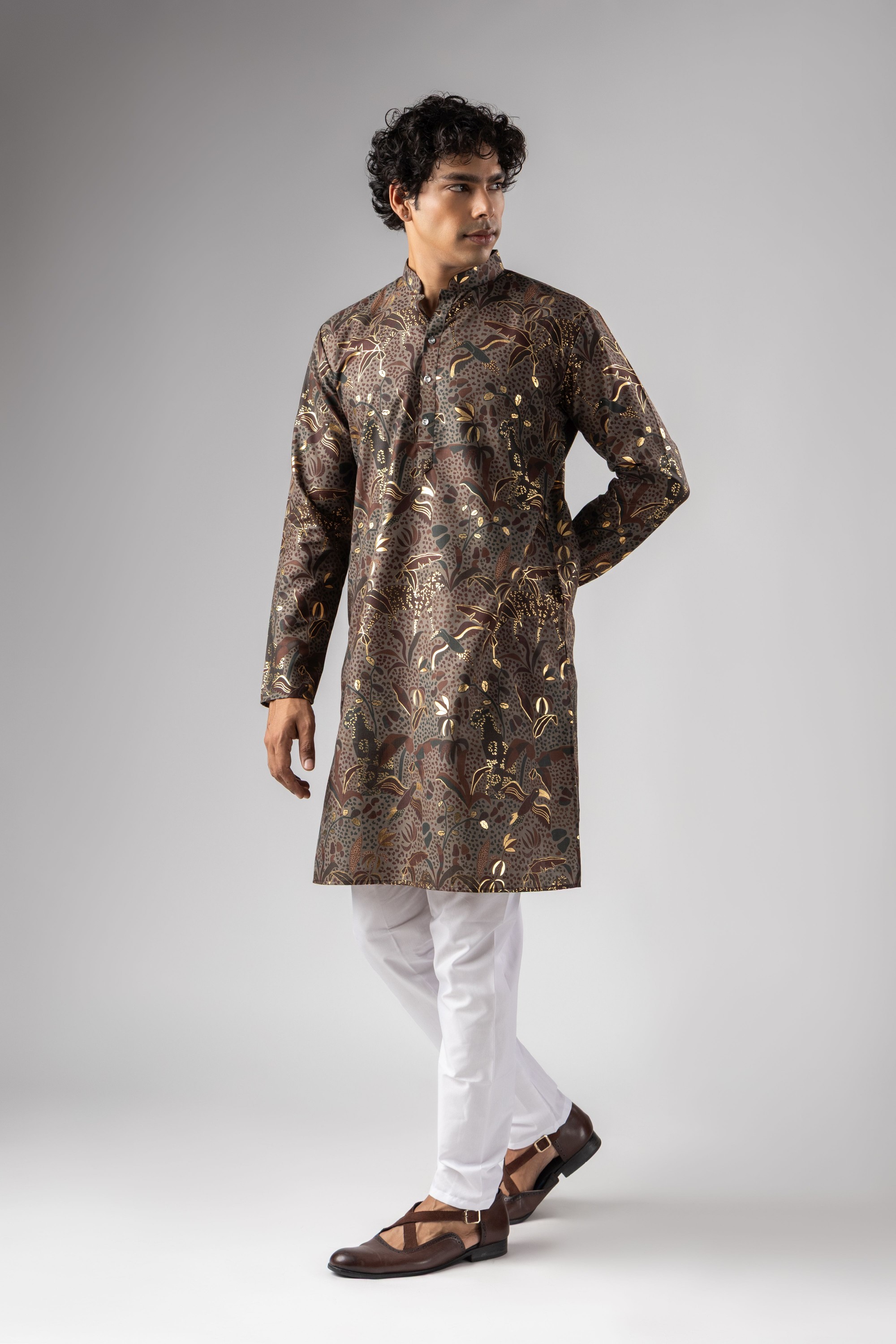 Multy Nature Inspired Foil Print Magnet Kurta Pyjama