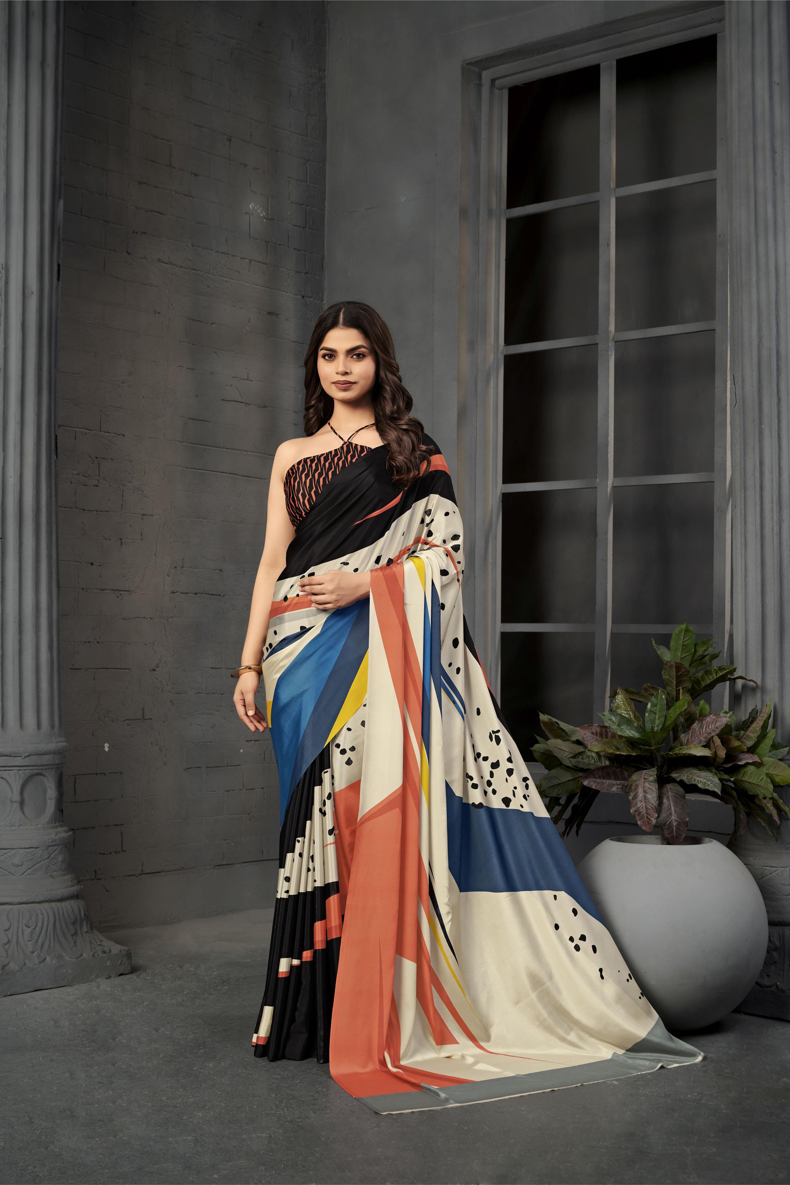 Multy Orange Malai Crepe Silk Saree