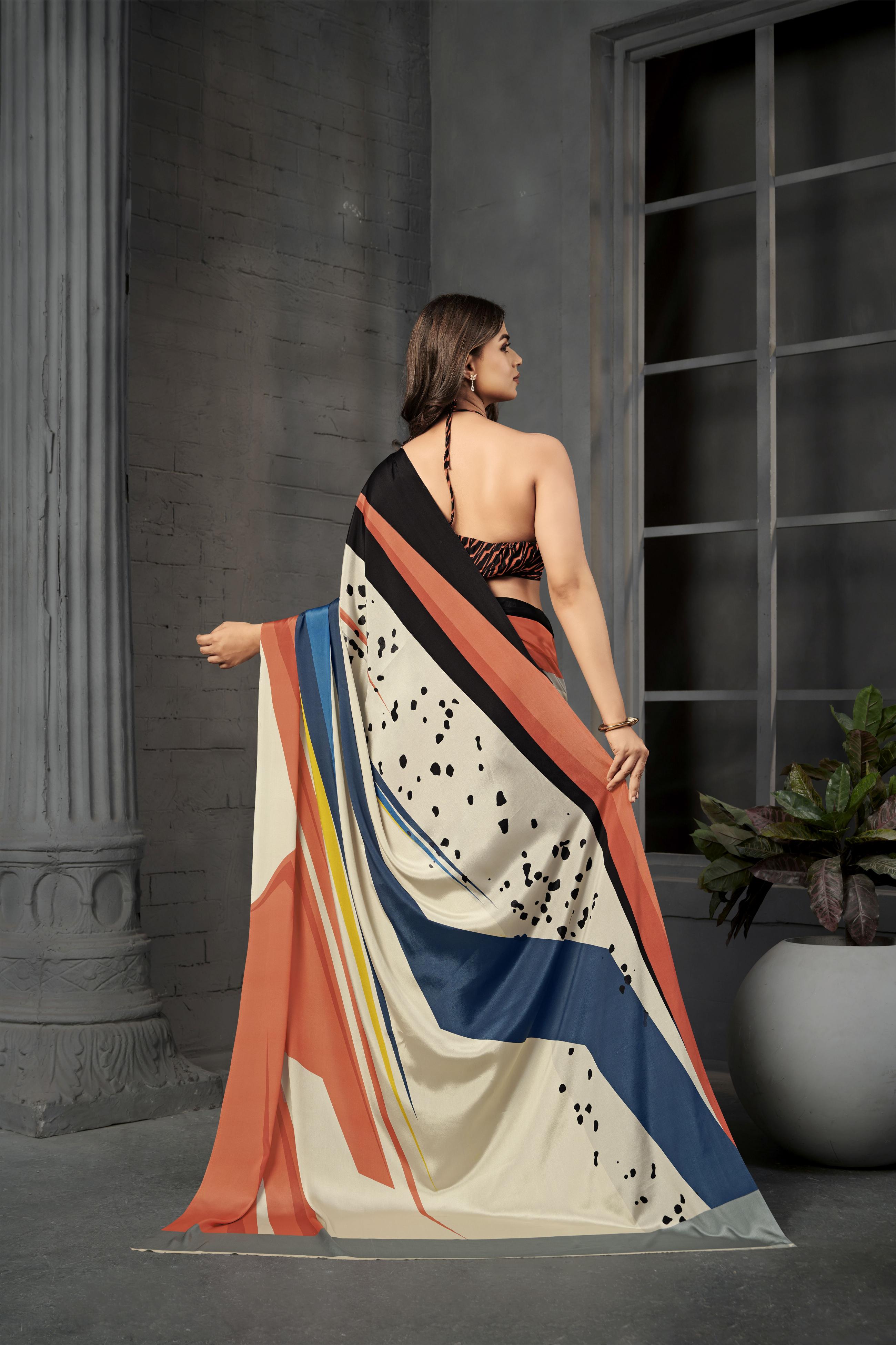 Multy Orange Malai Crepe Silk Saree — alternate view