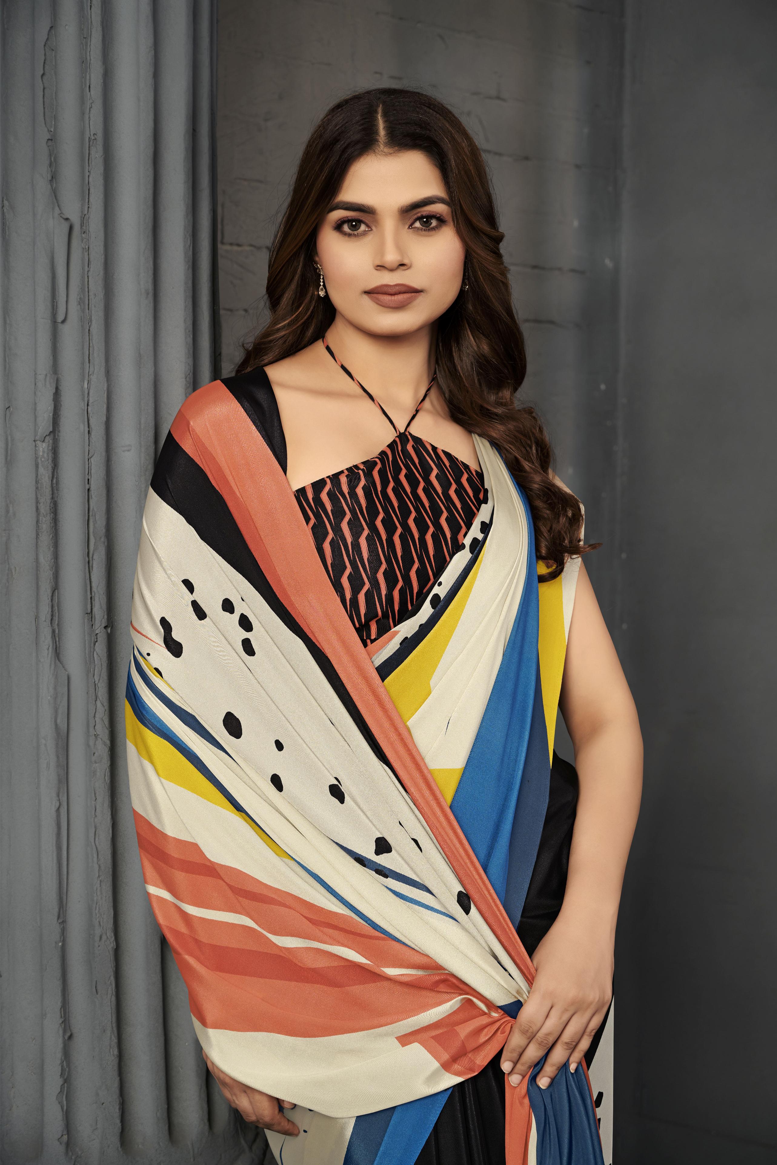 Multy Orange Malai Crepe Silk Saree
