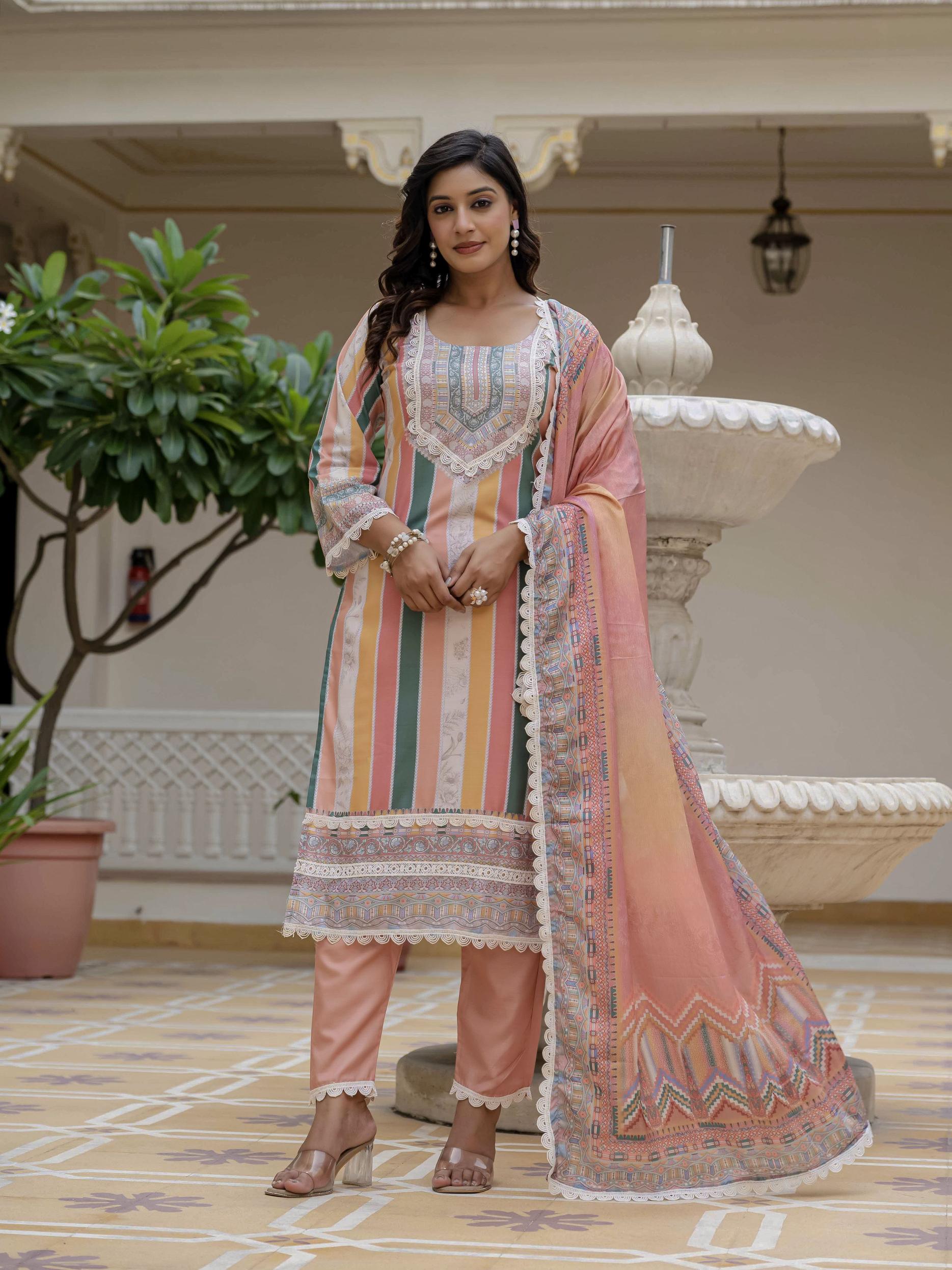 Multy Orange Roman Silk Salwar Suit