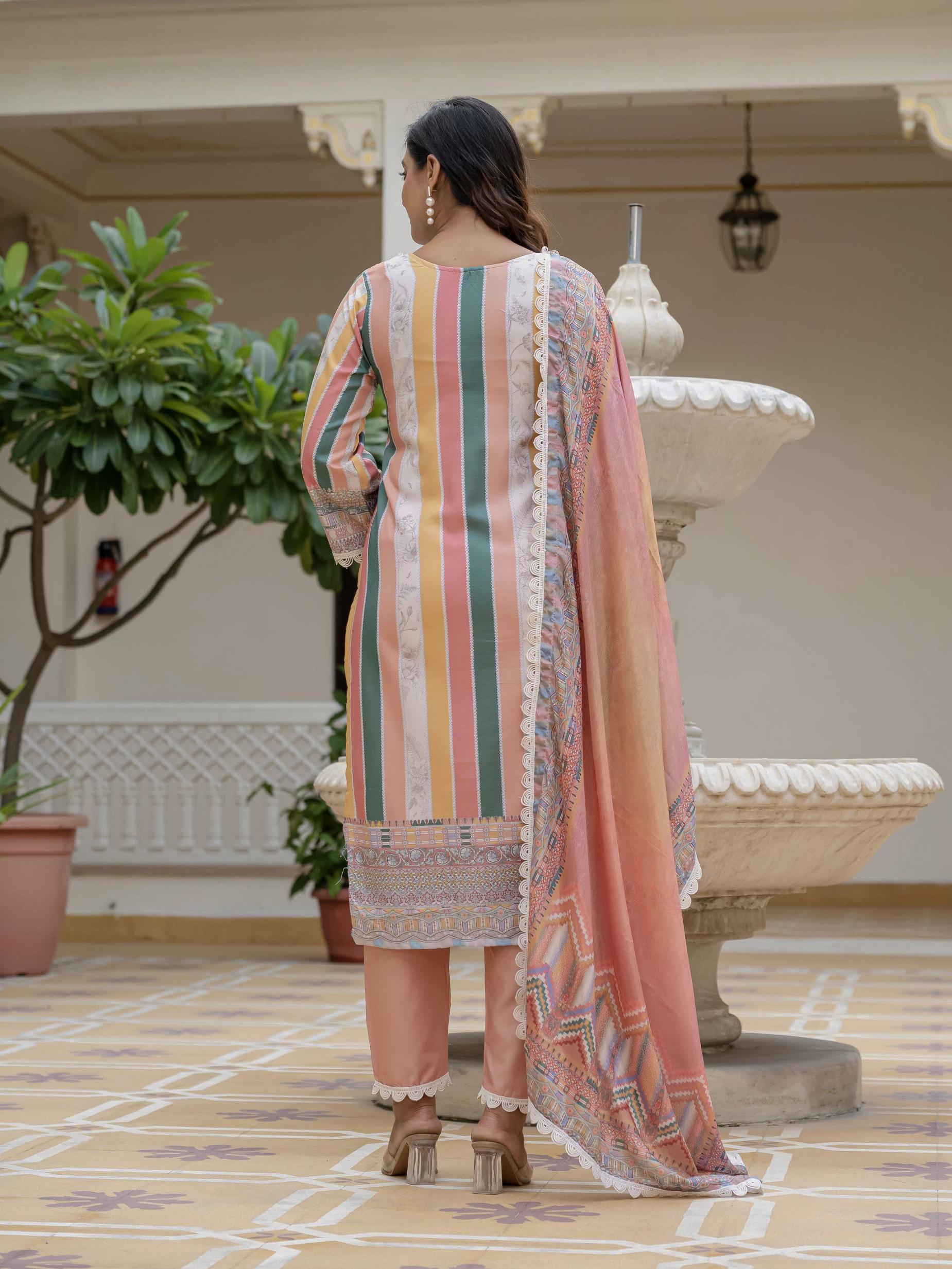 Multy Orange Roman Silk Salwar Suit — alternate view