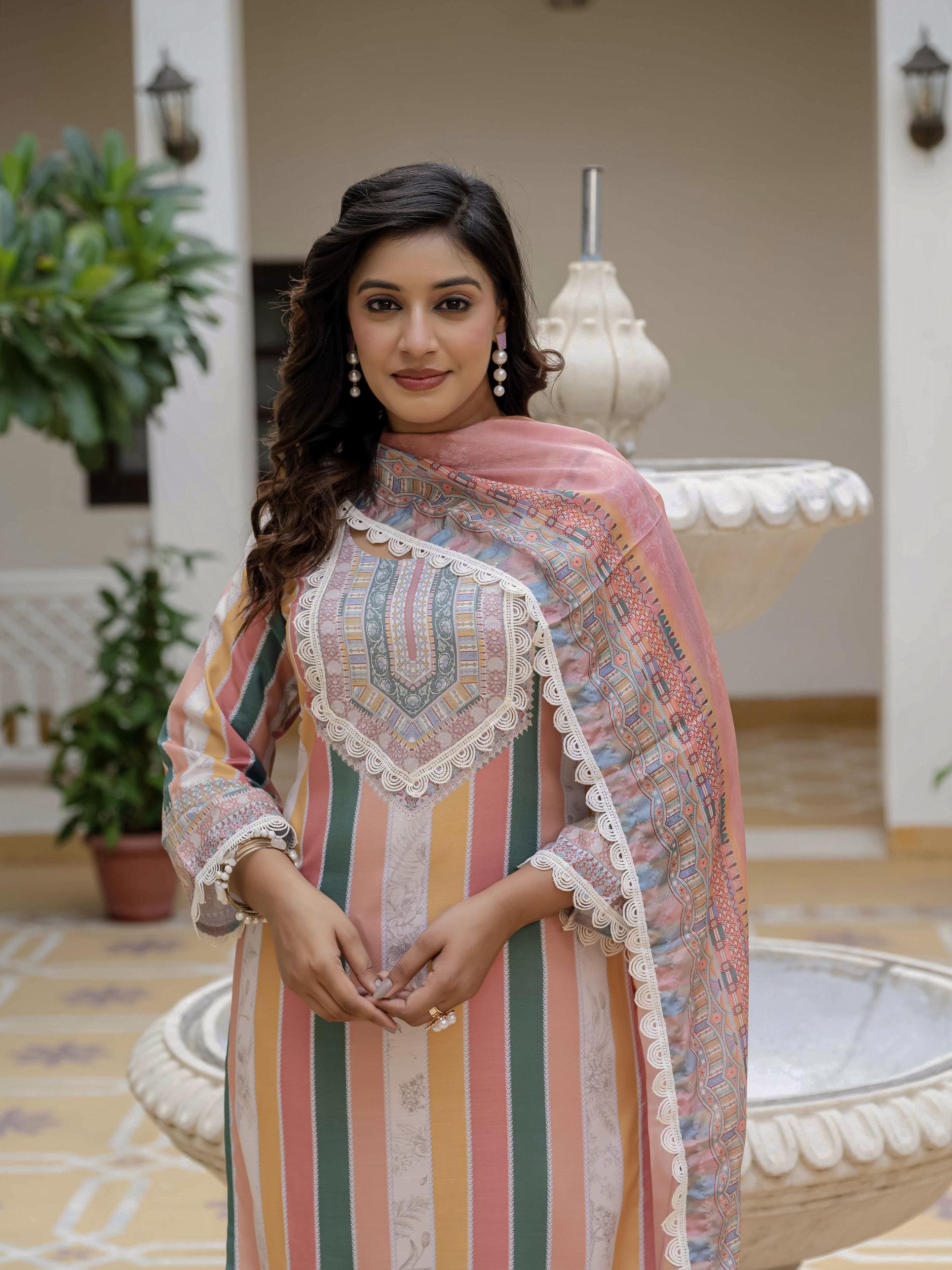 Multy Orange Roman Silk Salwar Suit