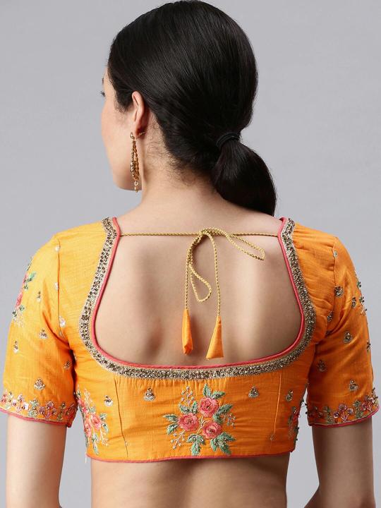 Mustard Art Silk Embroidery Readymade Blouse — alternate view