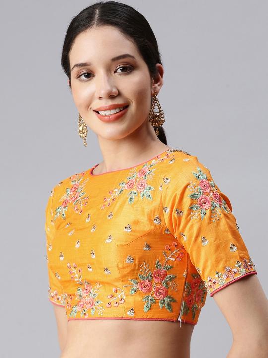 Mustard Art Silk Embroidery Readymade Blouse