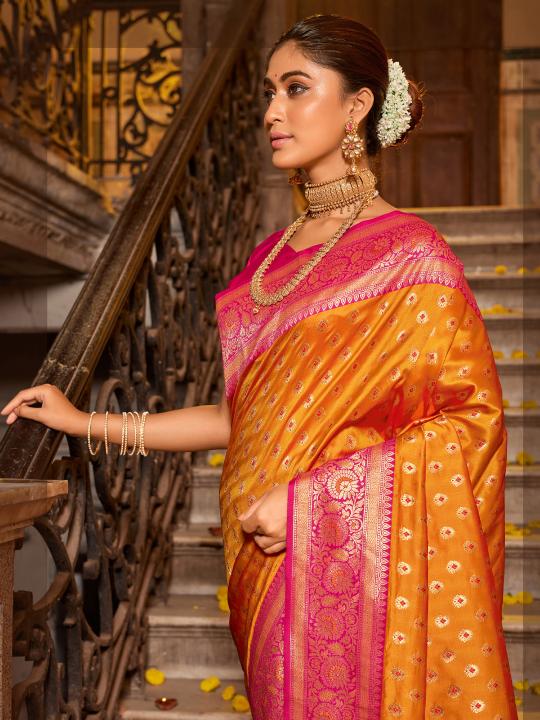 Mustard Banarasi Silk Saree
