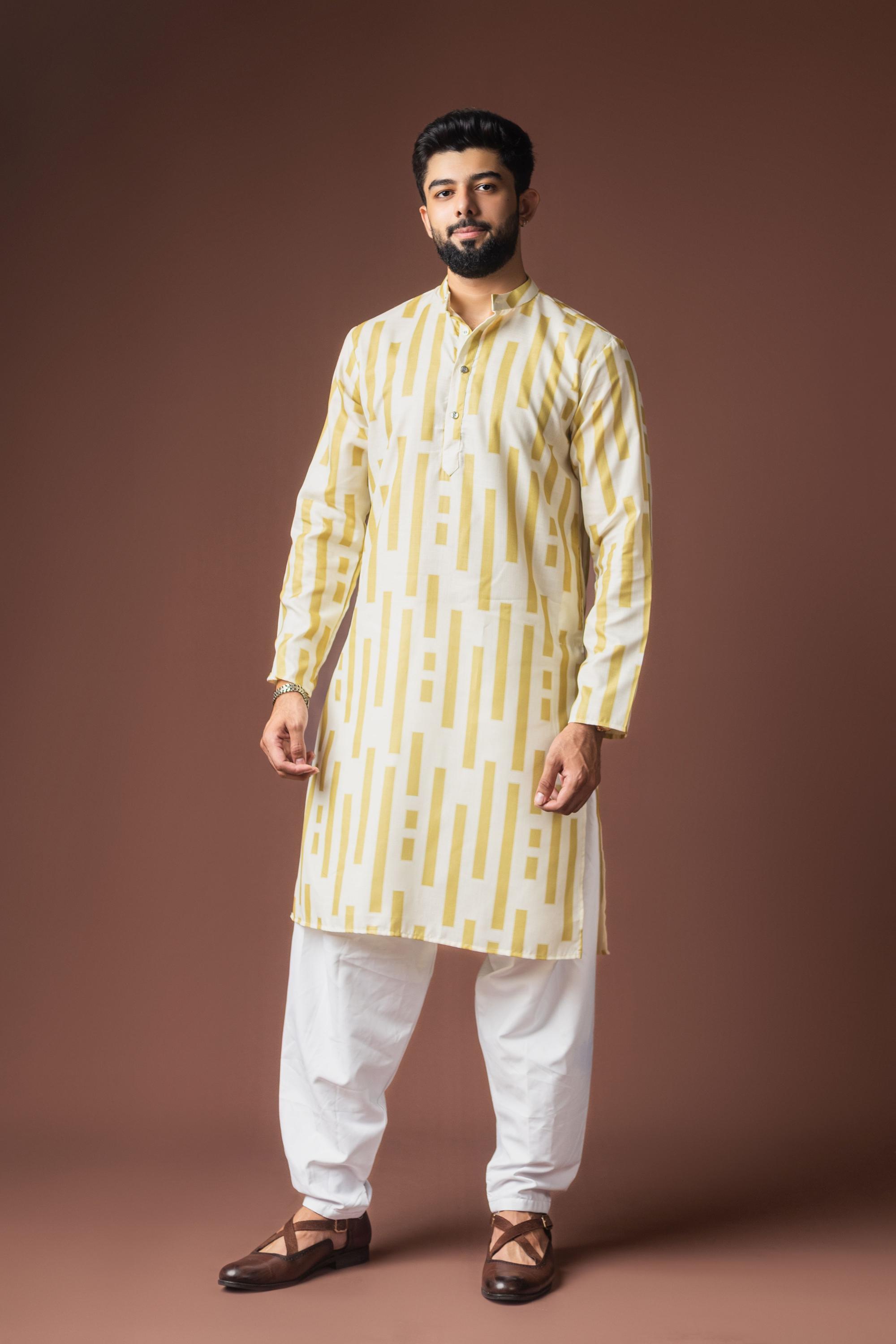 Mustard Blended Linen Kurta Payjama