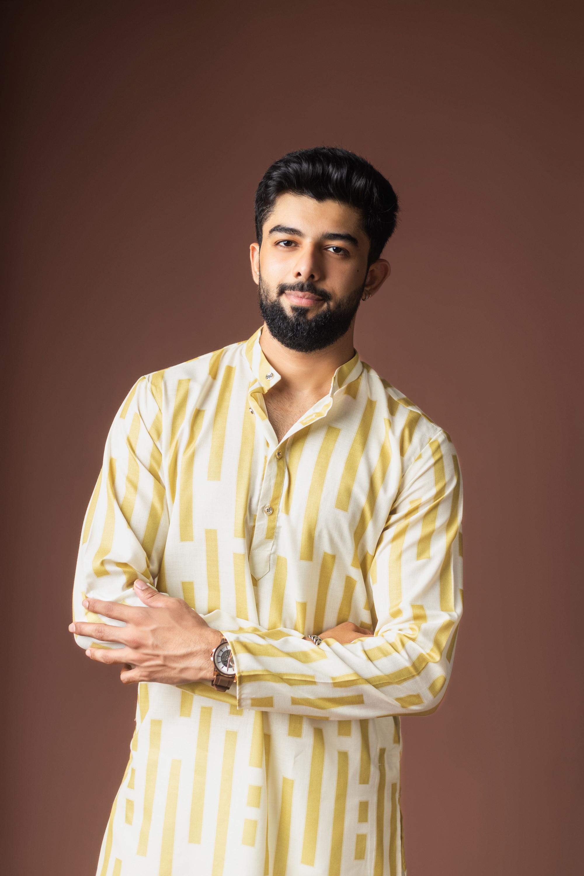 Mustard Blended Linen Kurta Payjama — alternate view