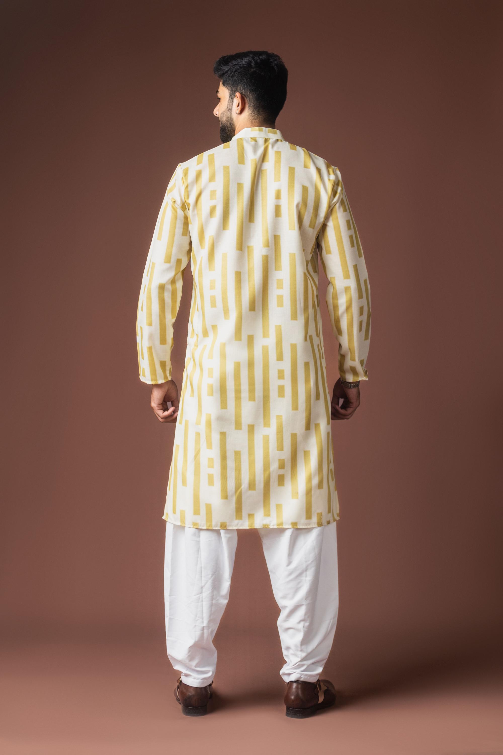 Mustard Blended Linen Kurta Payjama