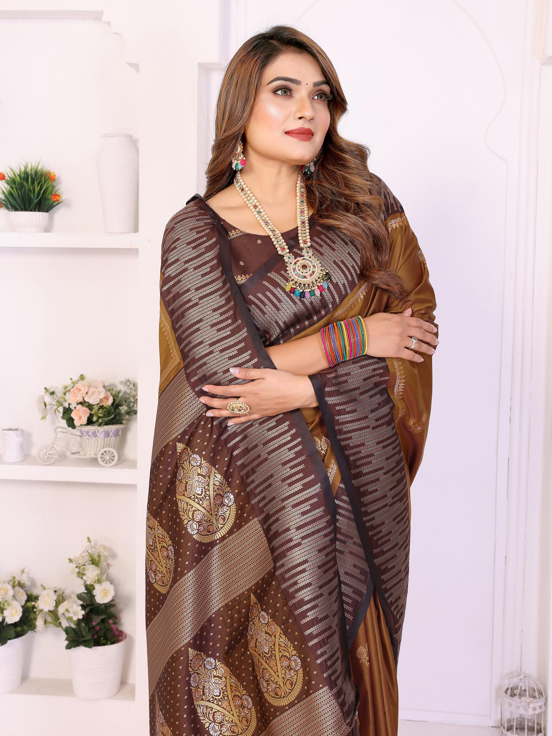 Mustard Brown Designer Soft Silk Saree