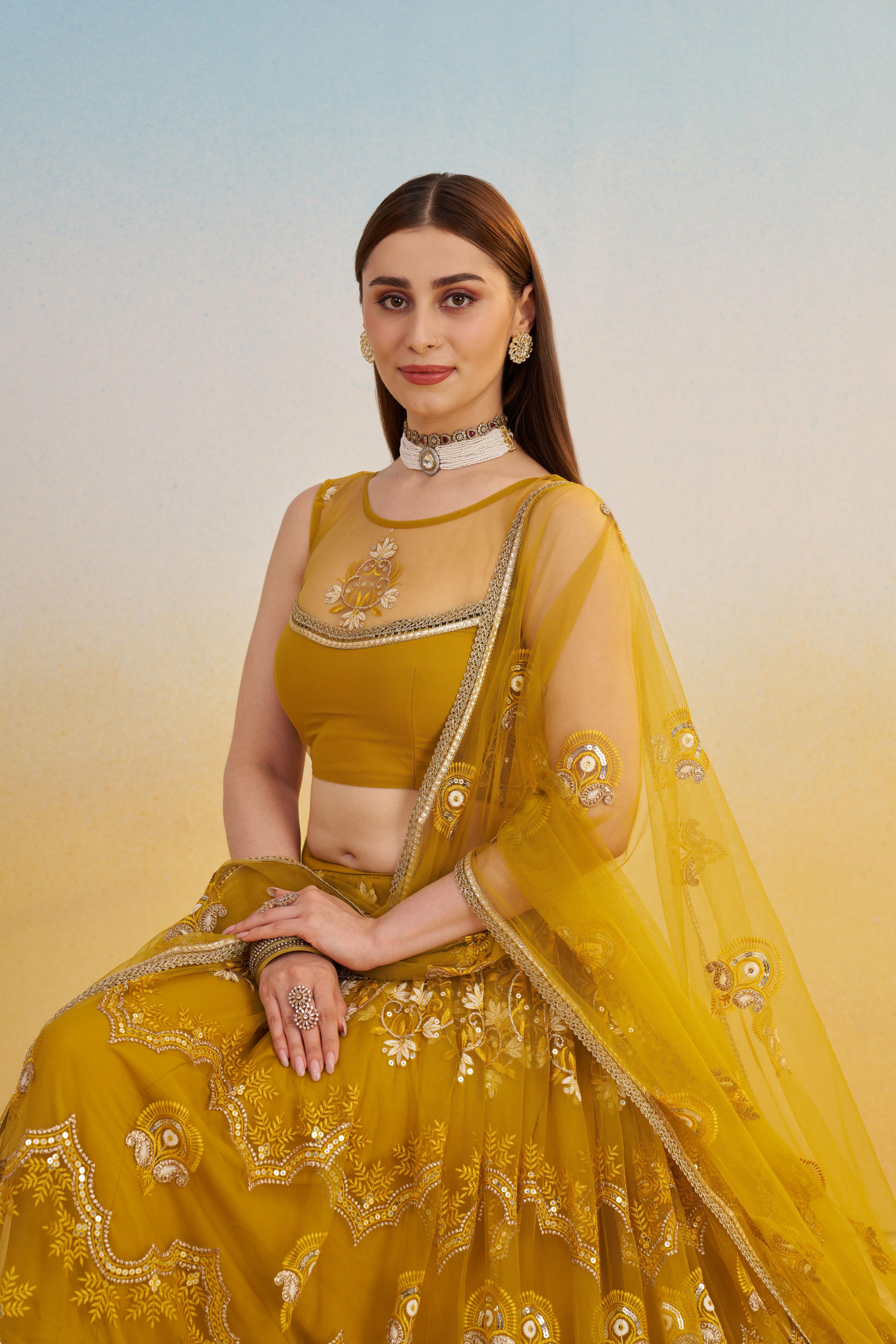 Mustard Butterfly Net Lehenga