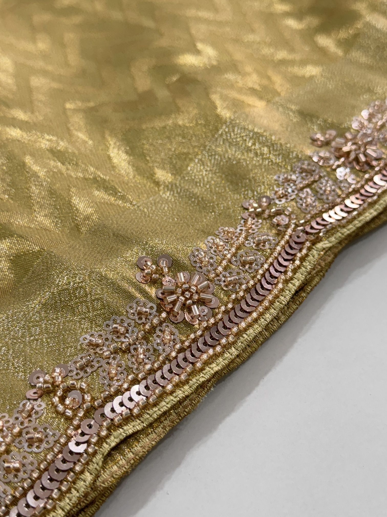 Mustard Chevron Hand Work Banarasi Silk Saree