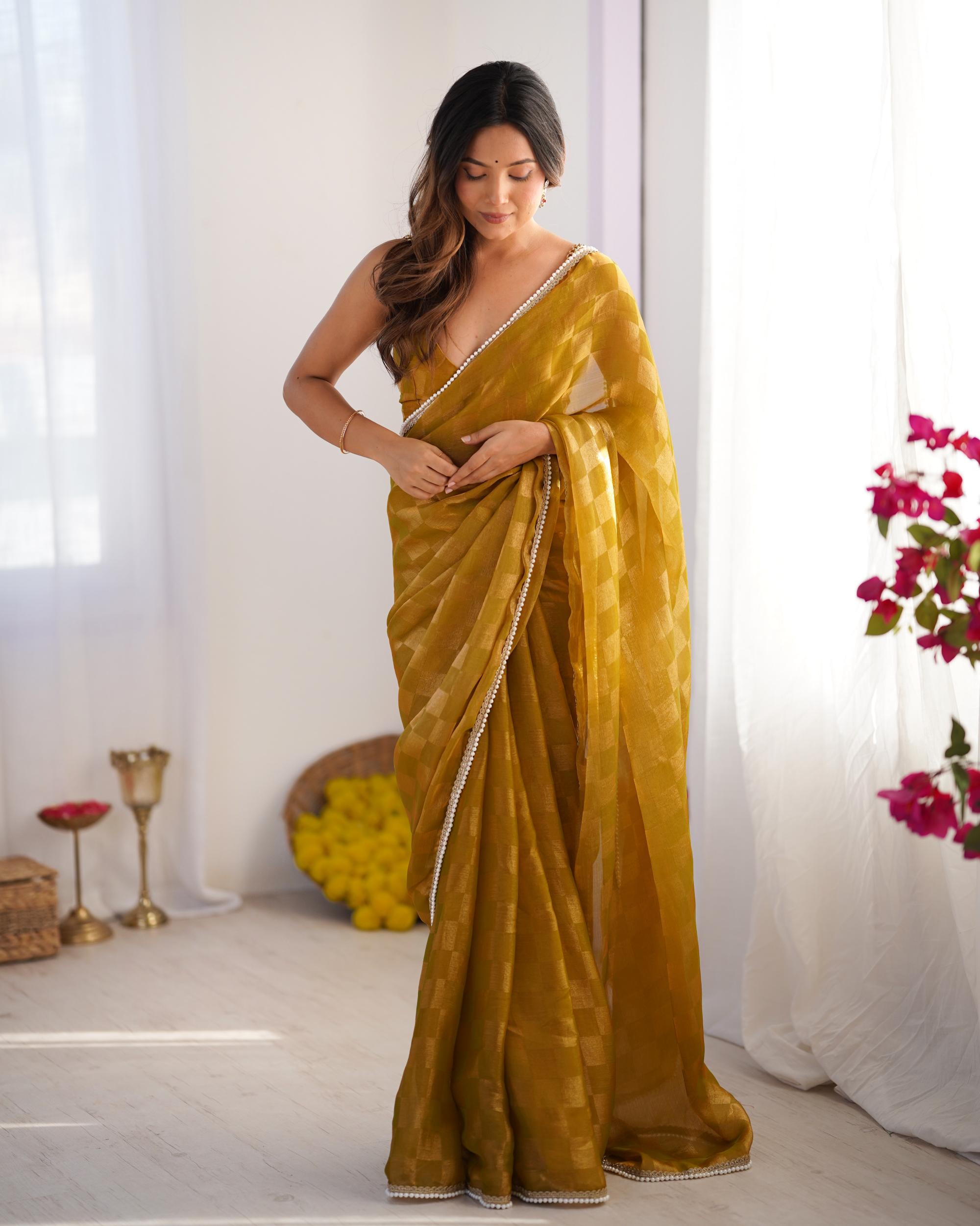 Mustard Chiffon Saree