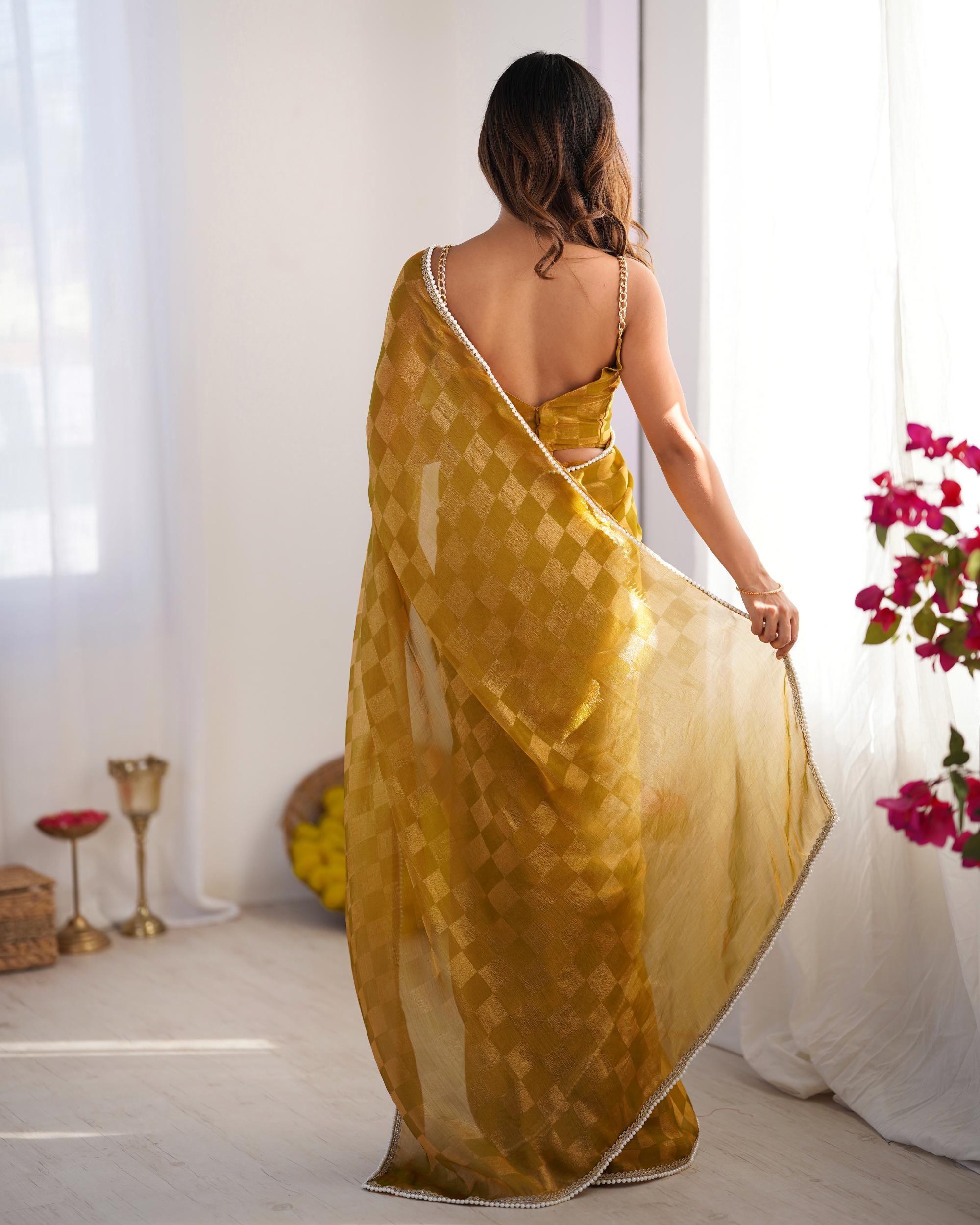 Mustard Chiffon Saree — alternate view