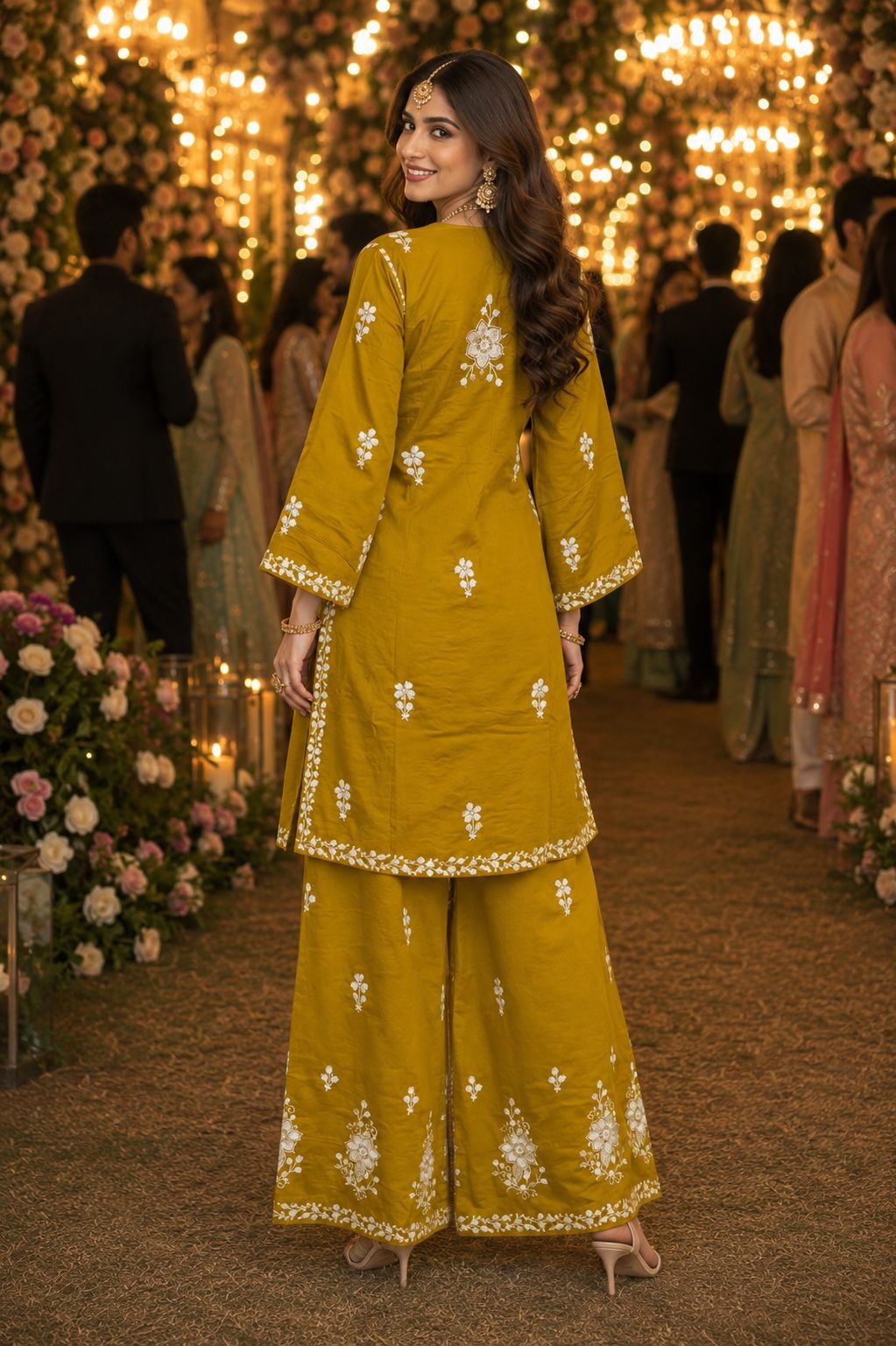 Mustard Chikankari Chanderi Kurta Set — alternate view