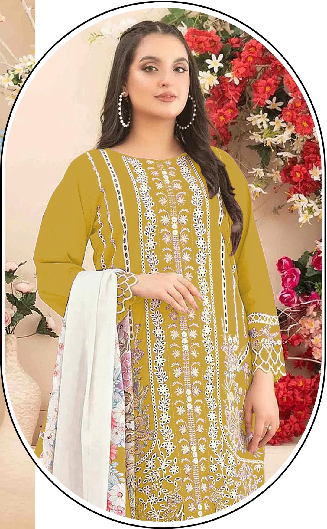 Mustard Cotton Floral Threadwork Salwar Suit — alternate view
