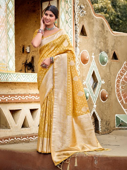 Mustard Designer Assam Silk Saree