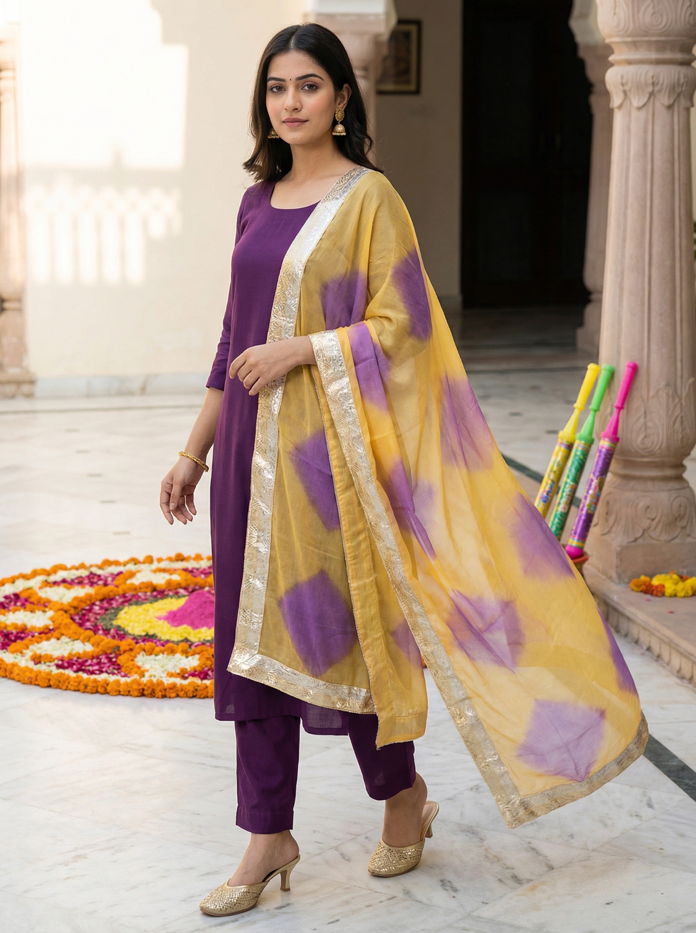 Mustard Designer Digital Printed Organza Dupatta