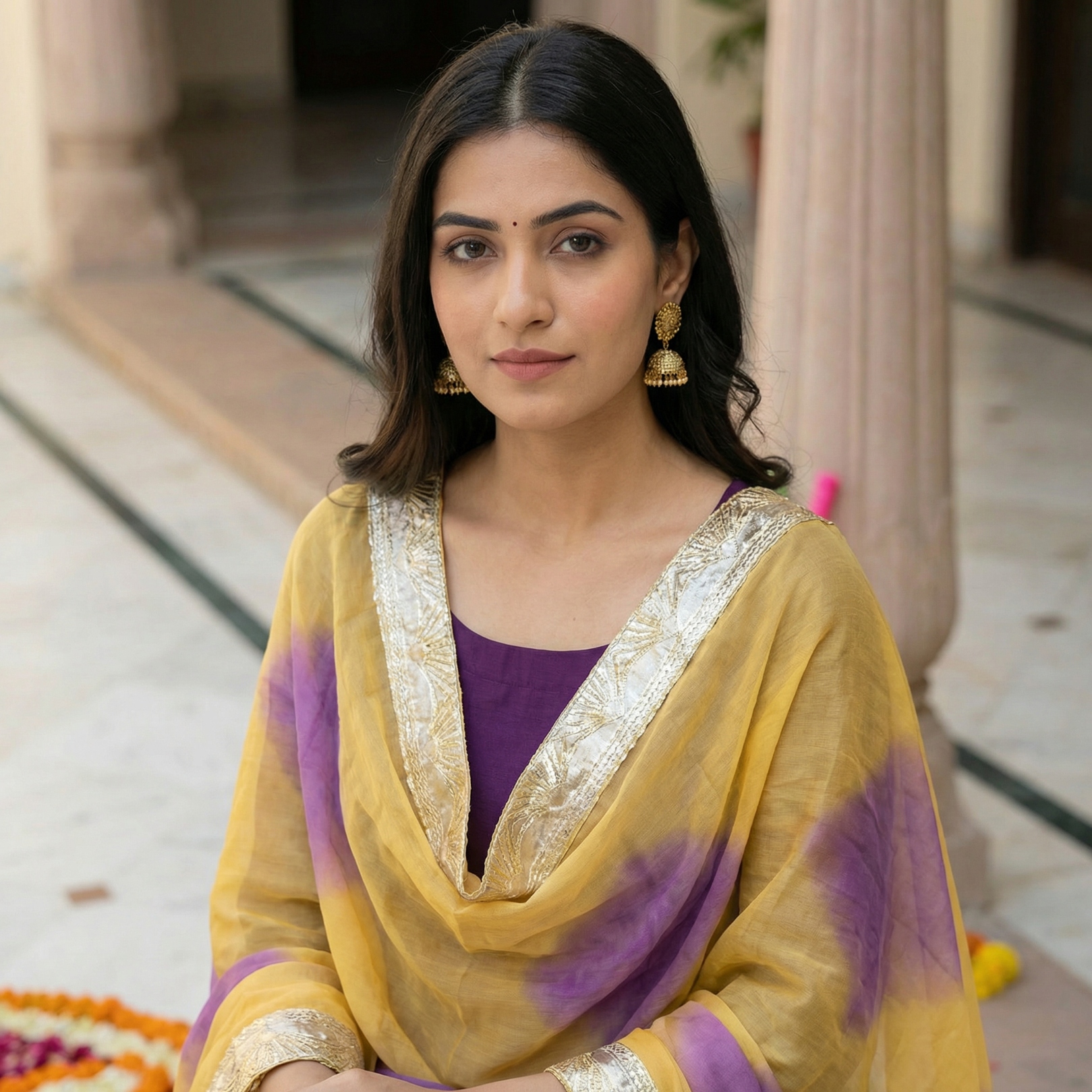 Mustard Designer Digital Printed Organza Dupatta