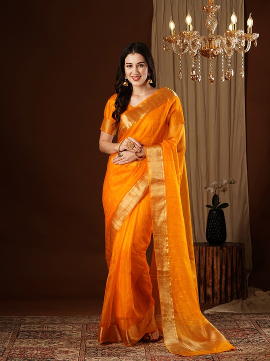 Mustard Designer Organza Saree