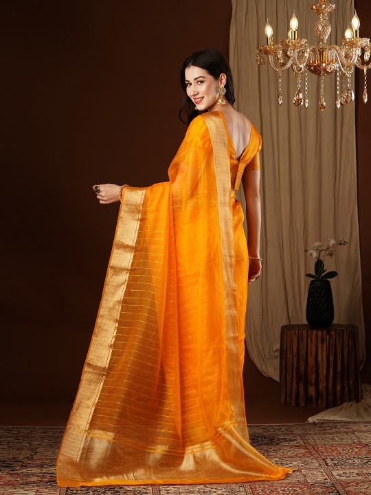 Mustard Designer Organza Saree — alternate view