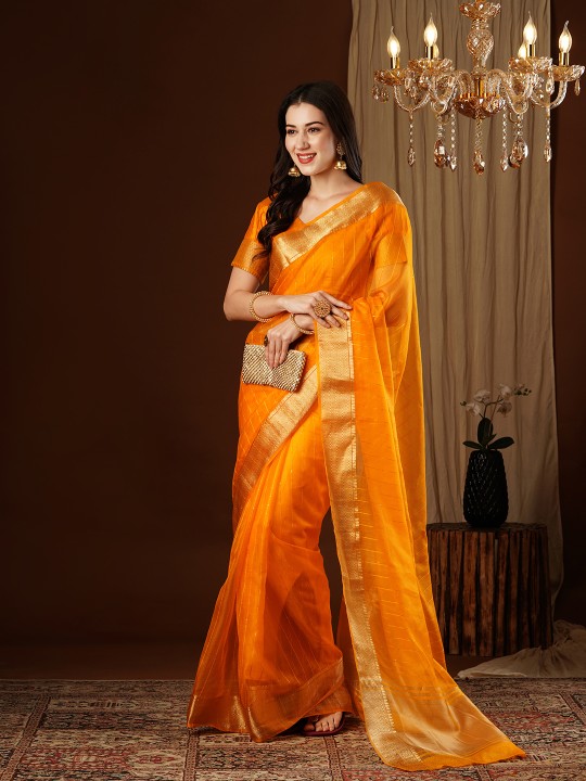 Mustard Designer Organza Saree