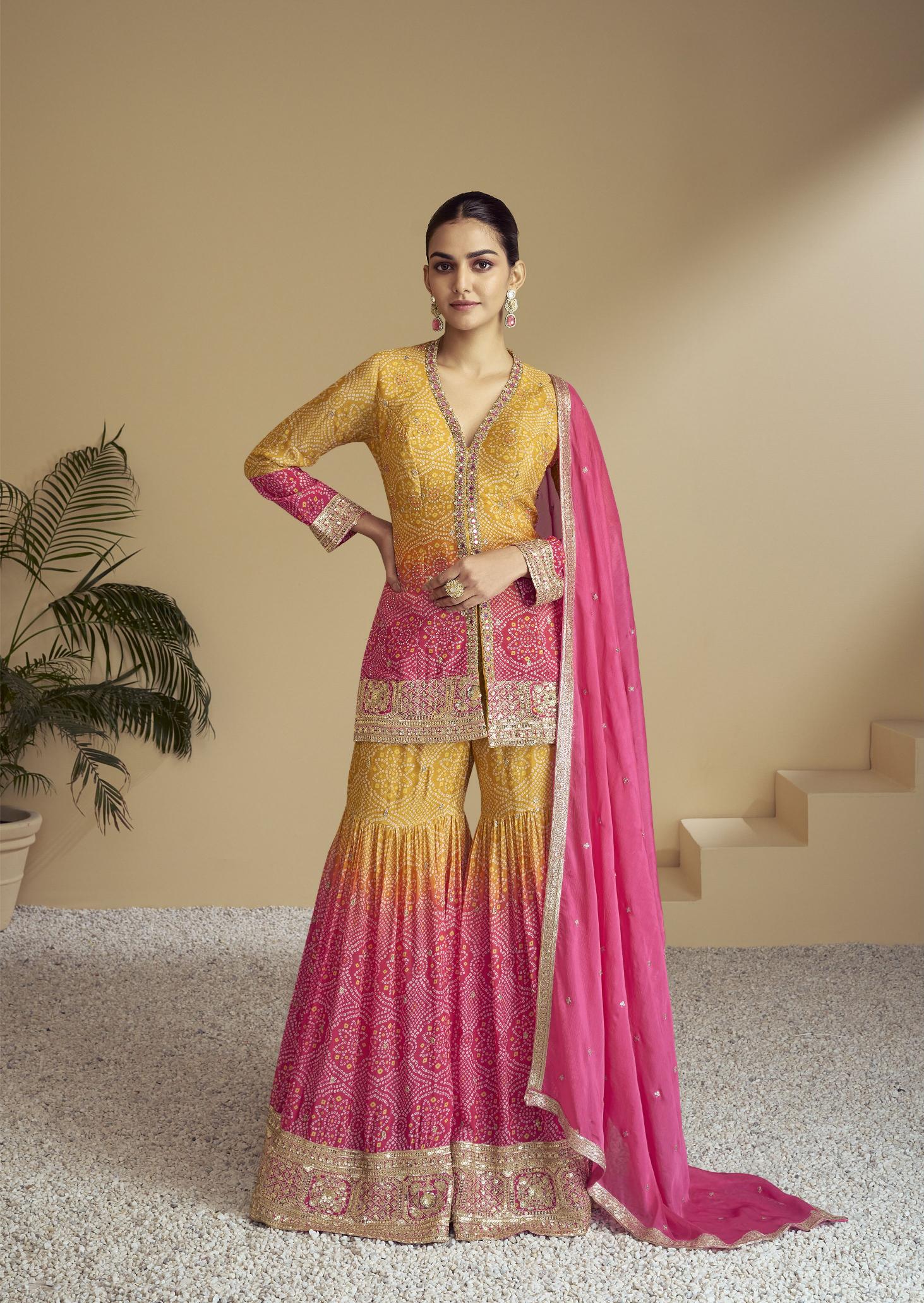Mustard Digital Bandhani Printed Palazzo Suit