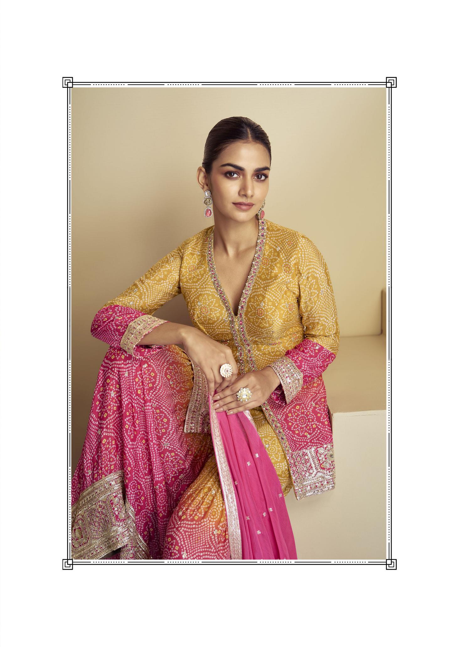 Mustard Digital Bandhani Printed Palazzo Suit — alternate view