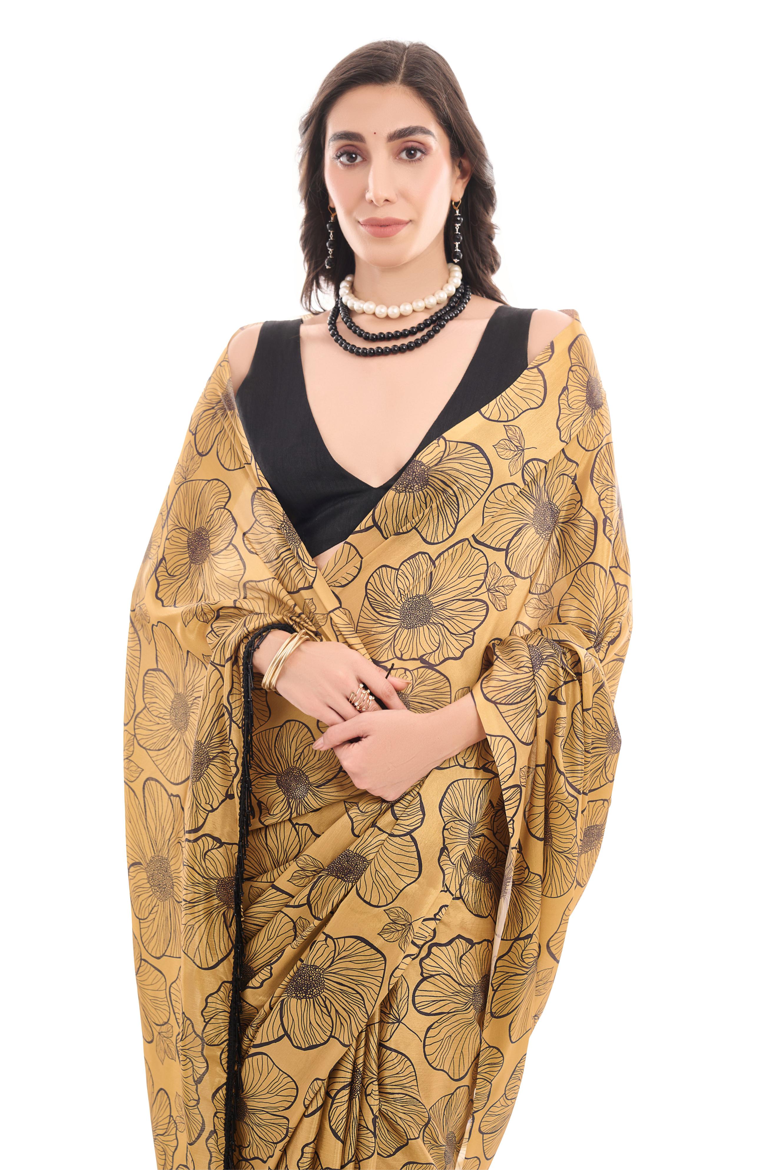 Mustard Digital Printed Chinon Ready To Wear Saree — alternate view