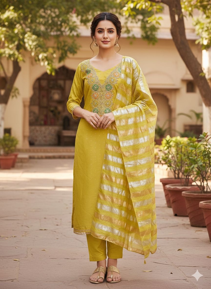 Mustard Embroidered Modal Butti Salwar Suit