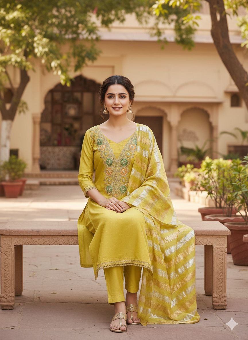 Mustard Embroidered Modal Butti Salwar Suit — alternate view