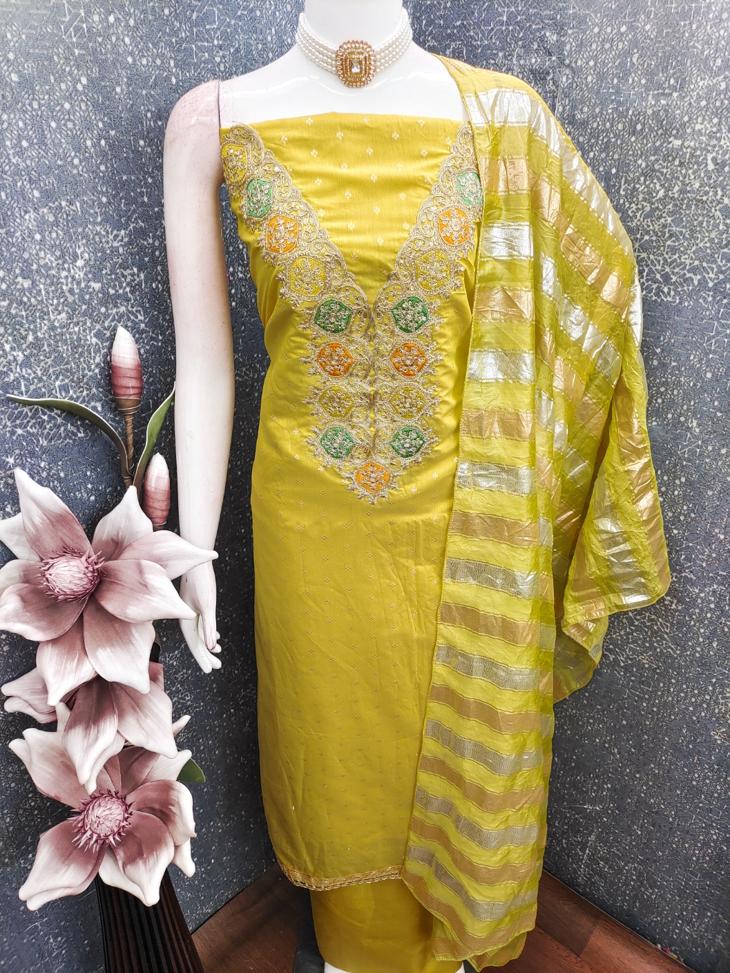 Mustard Embroidered Modal Butti Salwar Suit