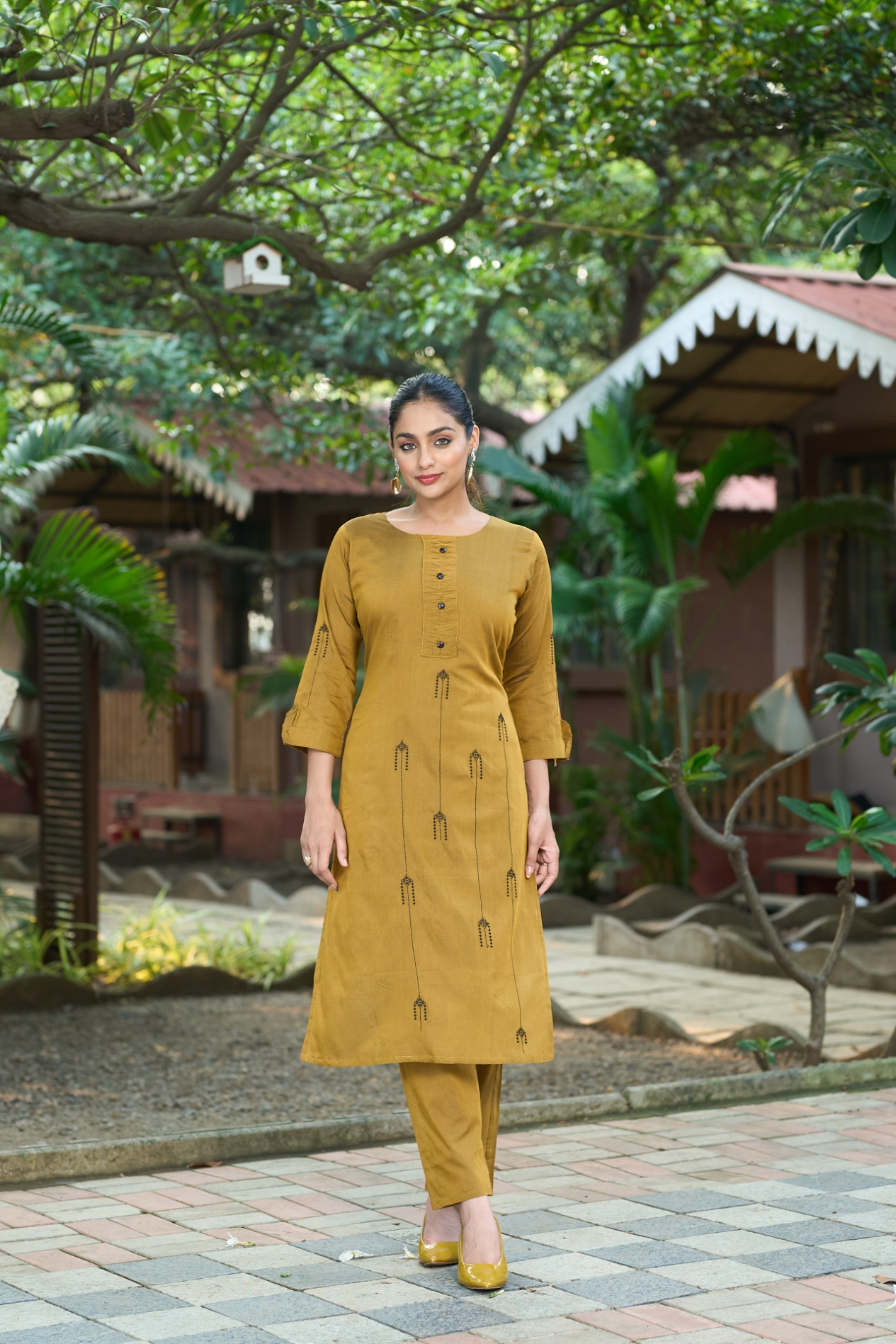 Mustard Embroidered Roma Silk Kurta Set