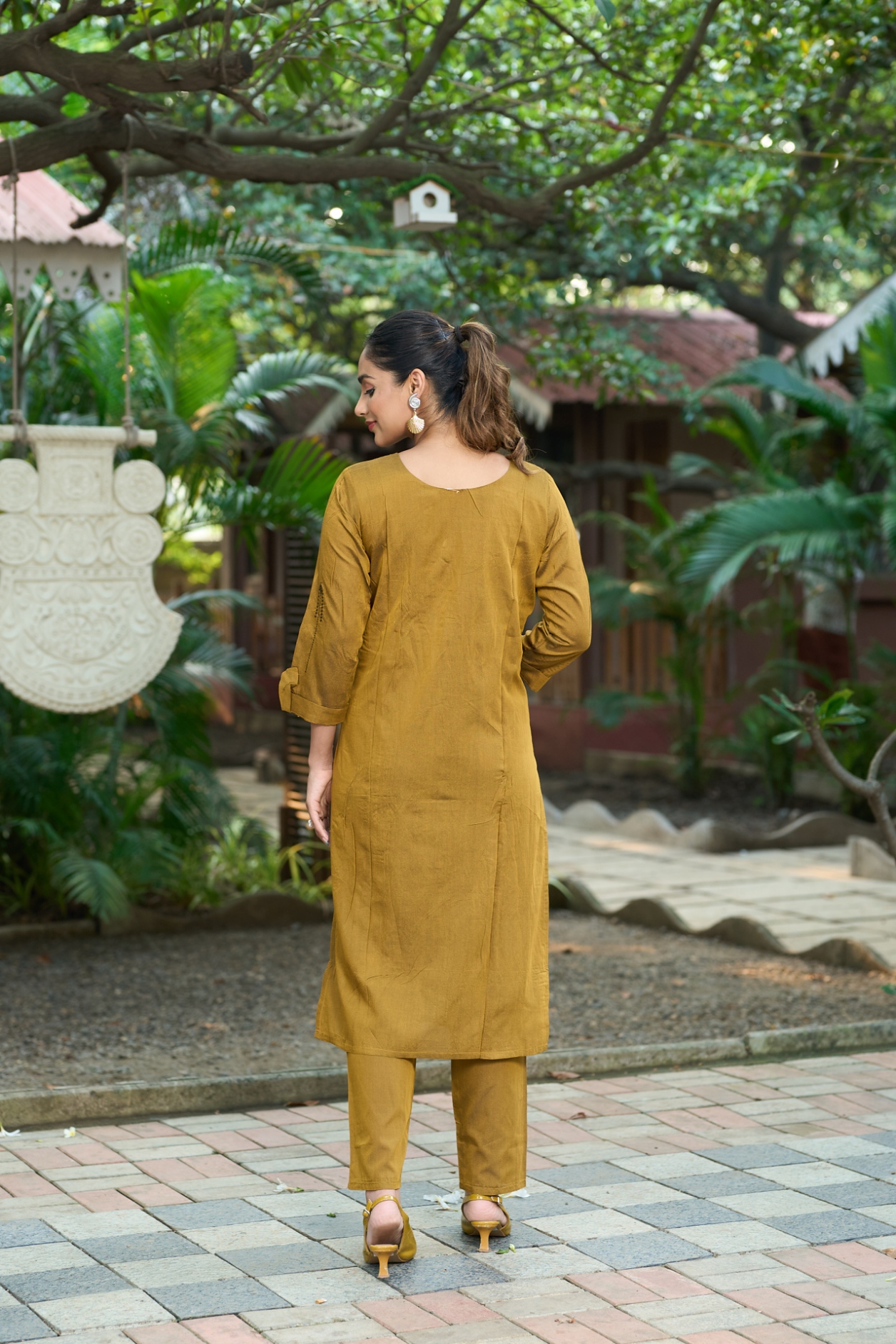 Mustard Embroidered Roma Silk Kurta Set — alternate view