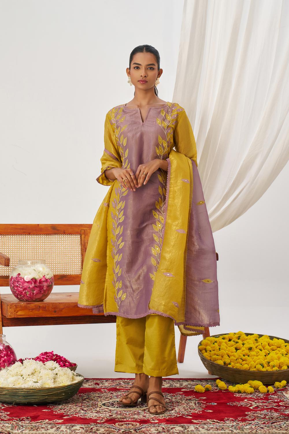 Mustard Fancy Crush Silk Readymade Suit