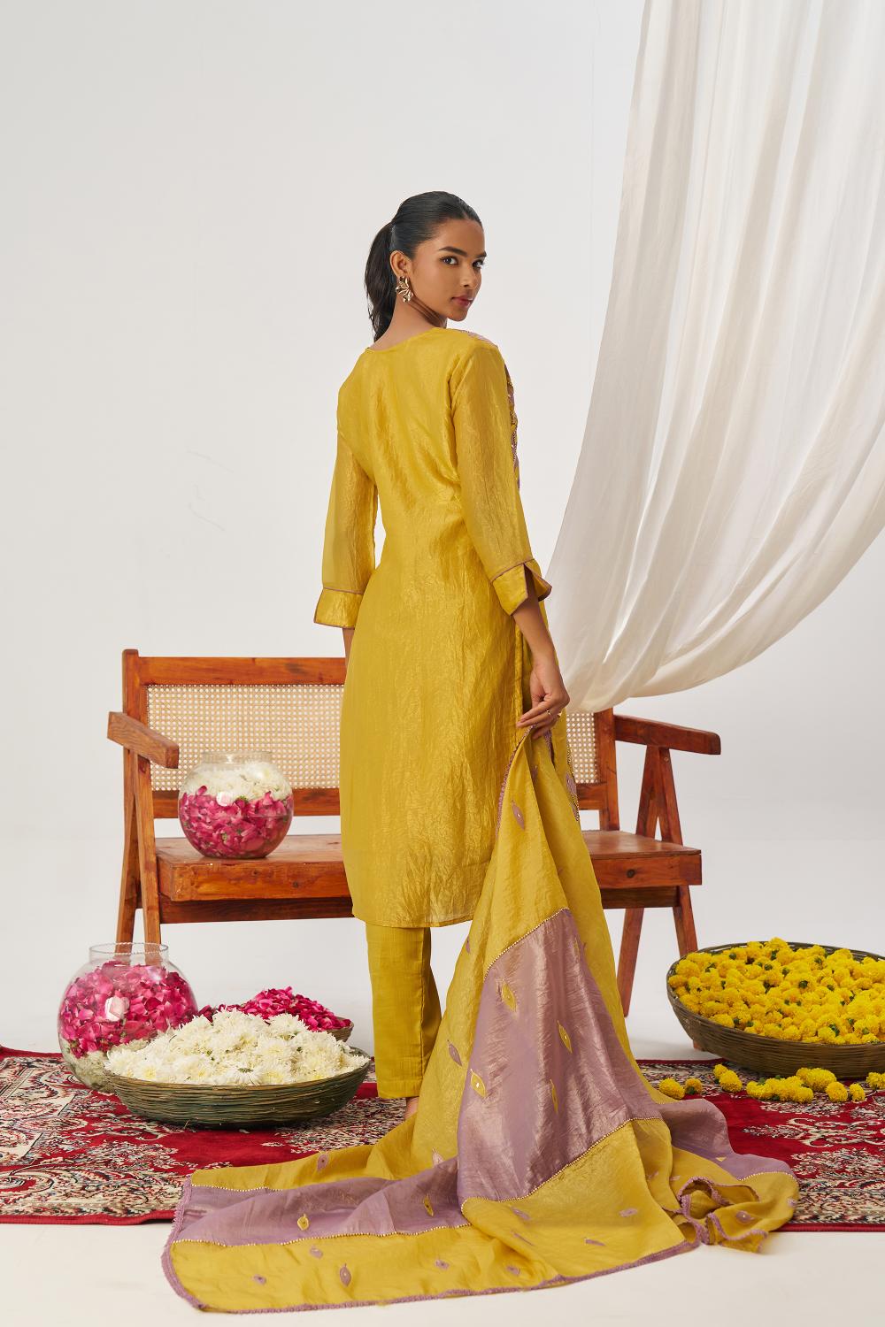 Mustard Fancy Crush Silk Readymade Suit — alternate view