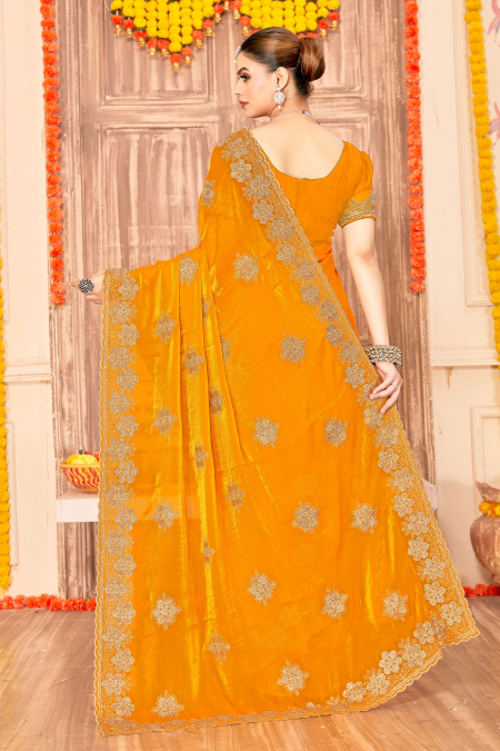 Mustard Fendy Silk Zari Siroski Saree — alternate view