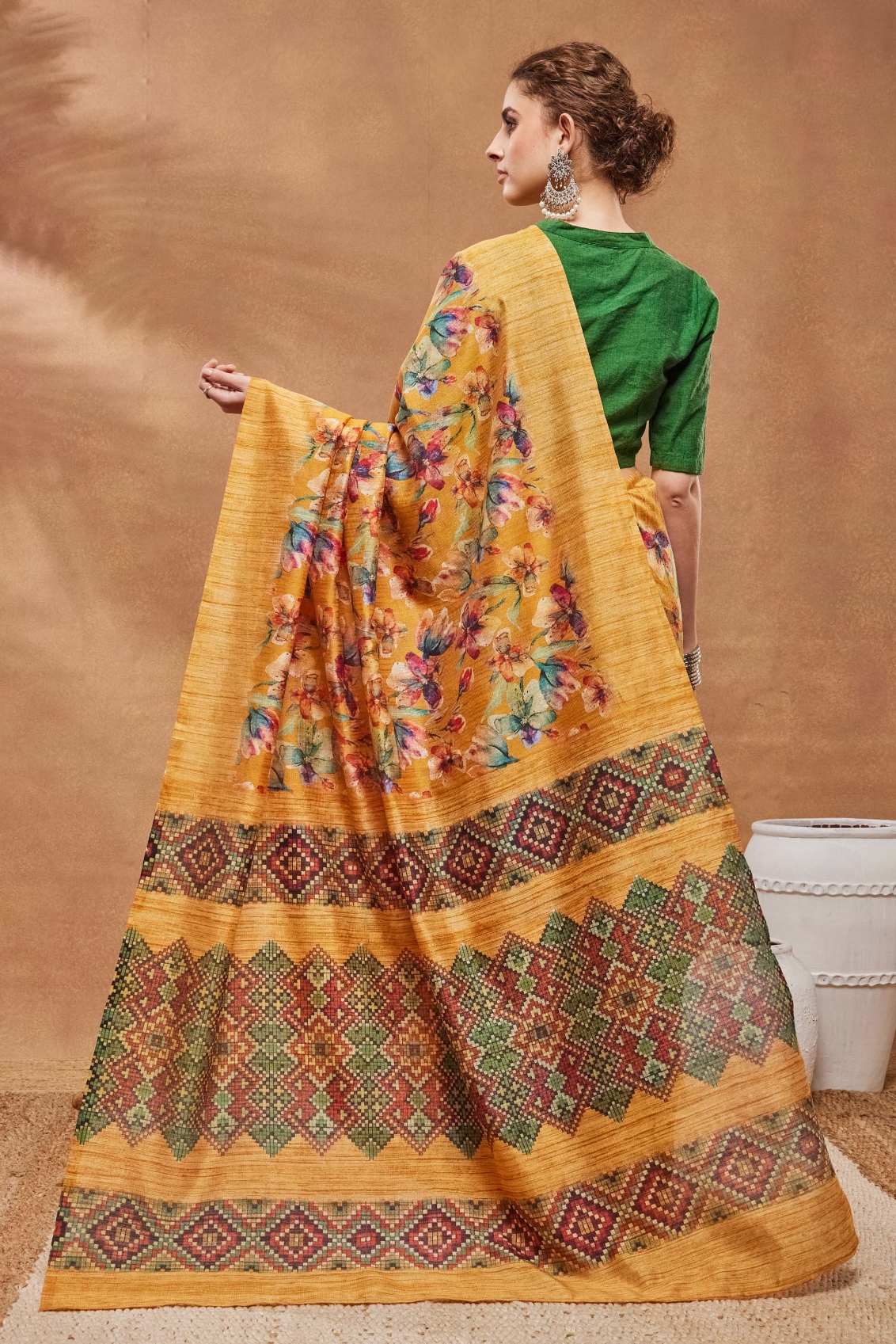 Mustard Floral Digital Silk Blend Saree — alternate view
