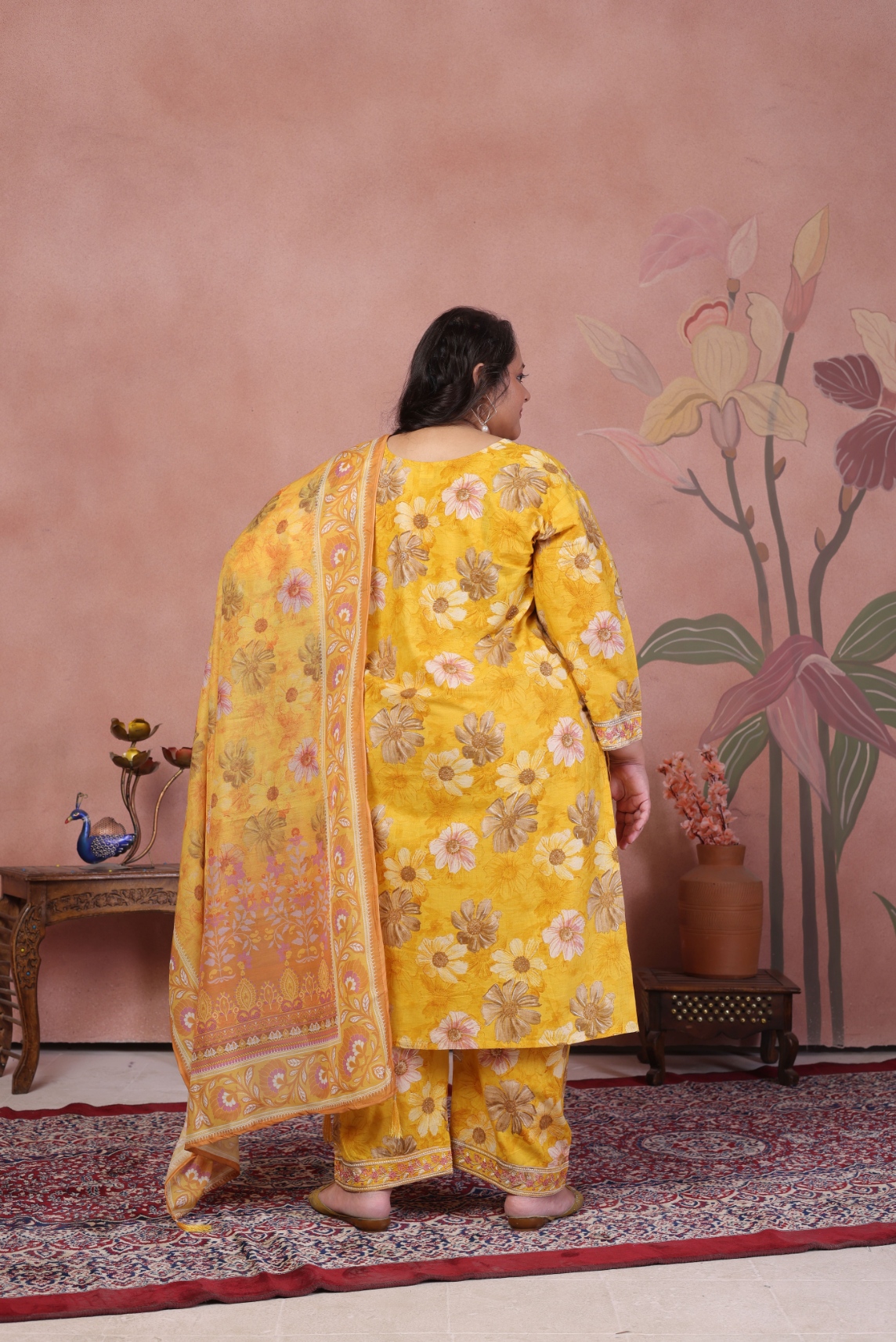 Mustard Floral Embroidered Cambric Cotton Straight Suit — alternate view