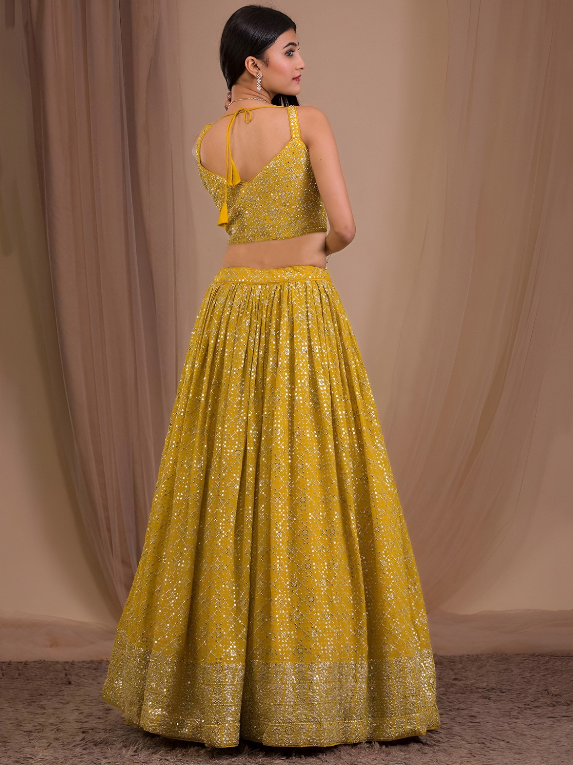 Mustard Floral Embroidery Georgette Lehenga Choli — alternate view