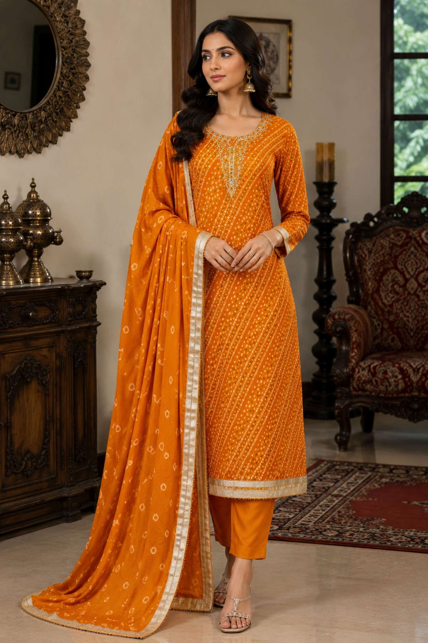 Mustard Floral Handwork Jam Cotton Straight Suit