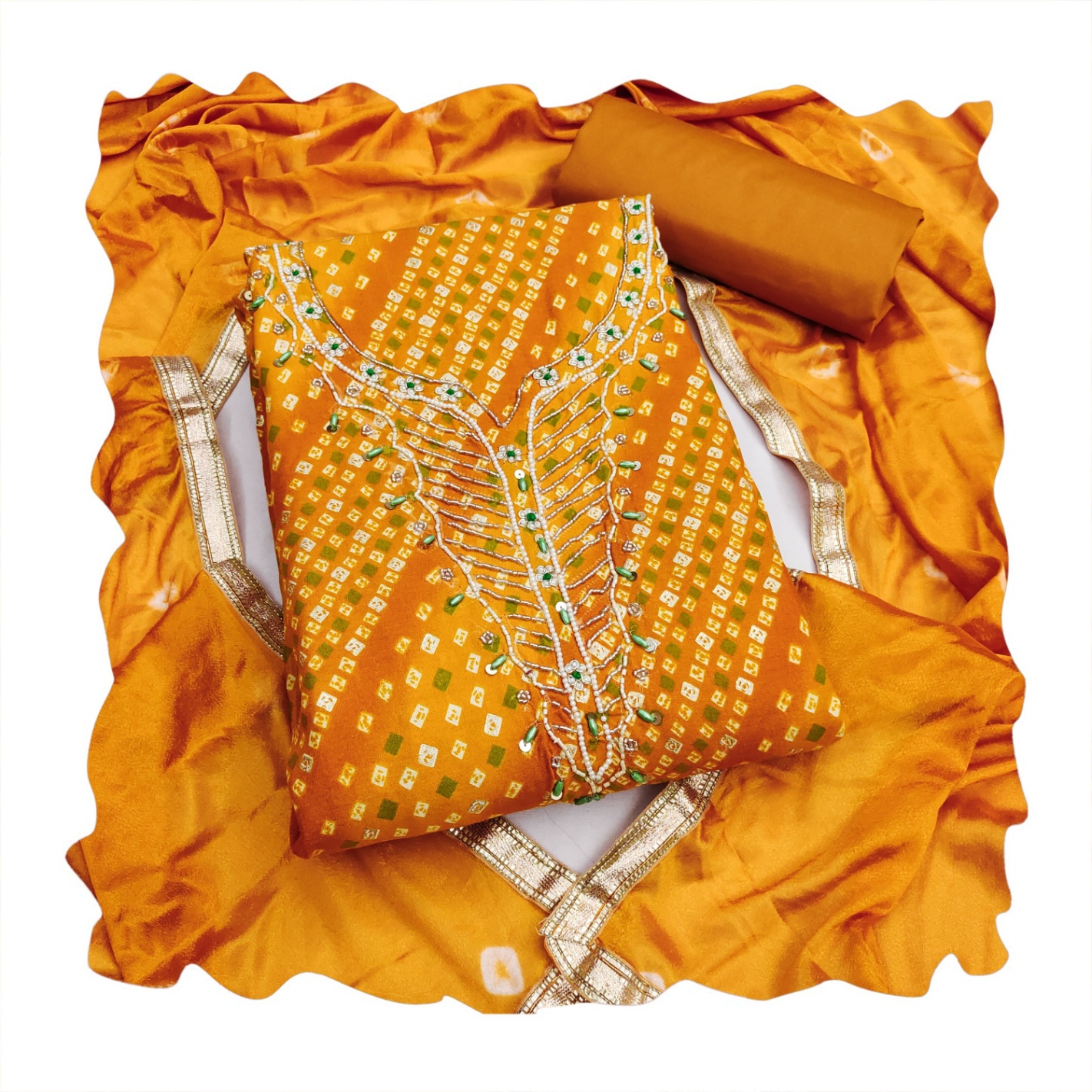 Mustard Floral Handwork Jam Cotton Straight Suit — alternate view